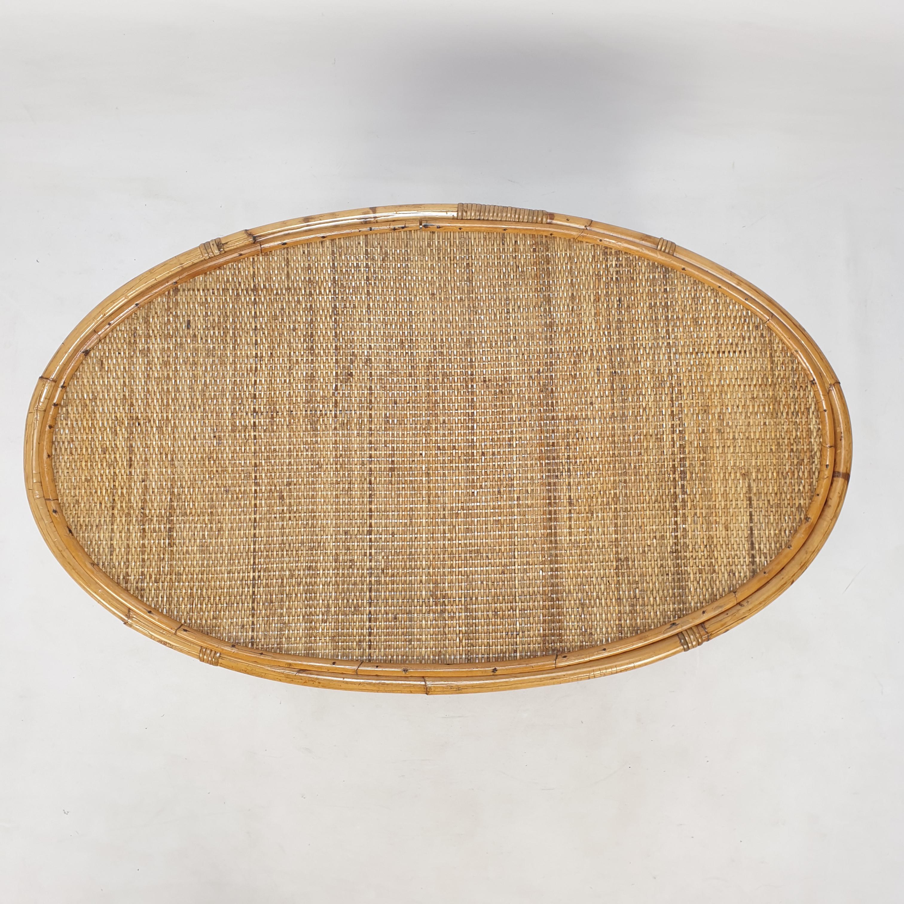 Italian Wicker and Rattan Coffee Table, 1960s For Sale 3