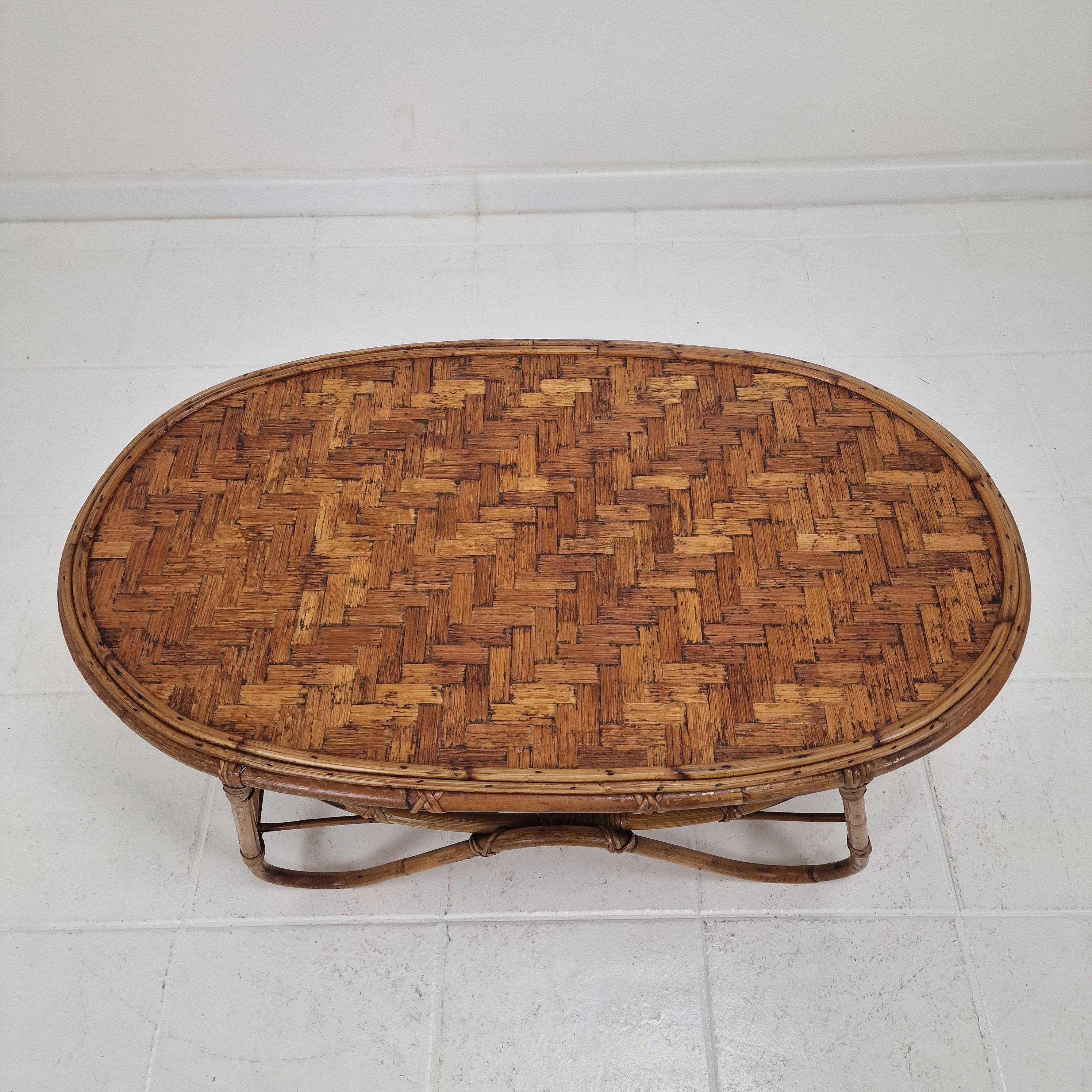 Italian Wicker and Rattan Coffee Table, 1960s For Sale 3
