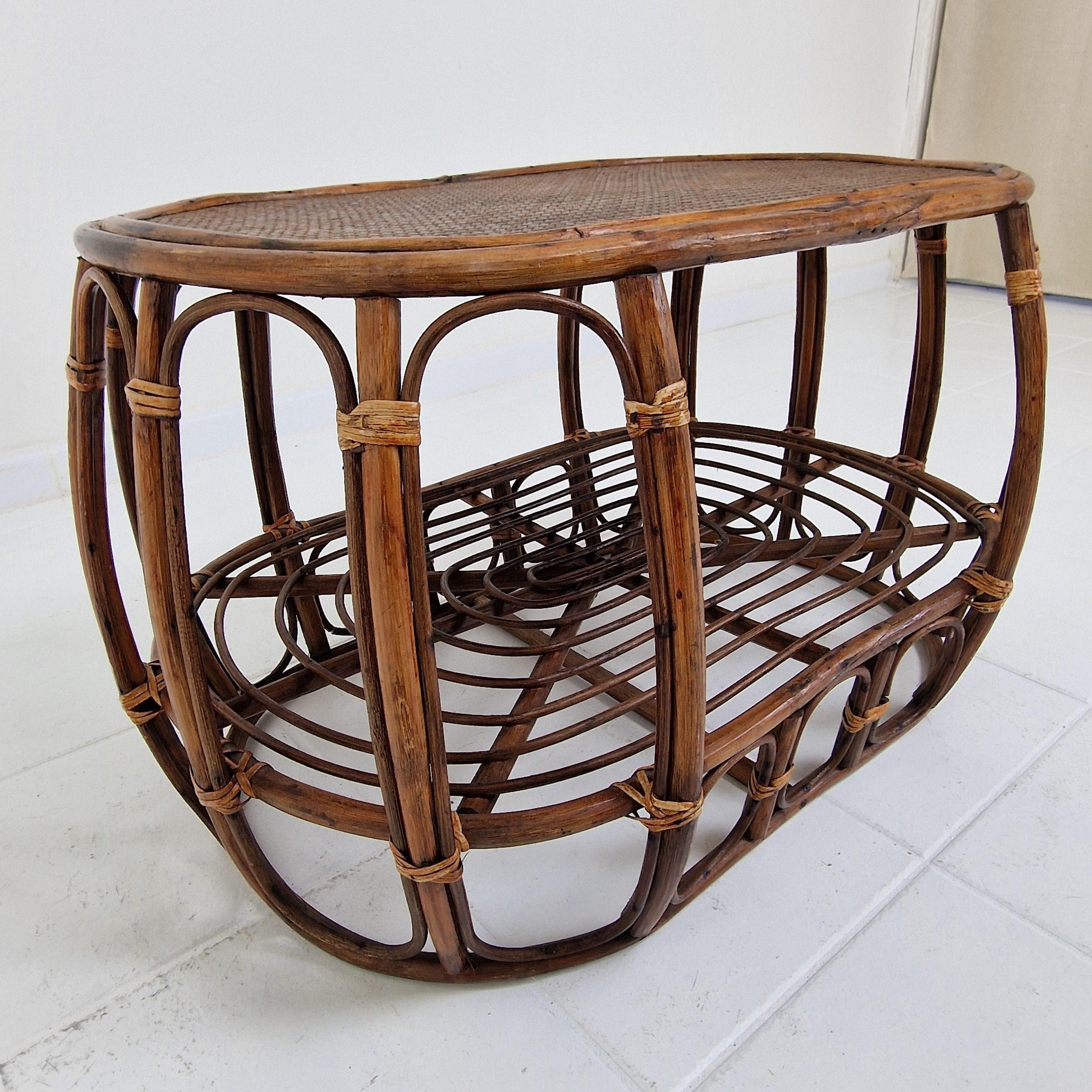 Italian Wicker and Rattan Coffee Table, 1970s For Sale 5