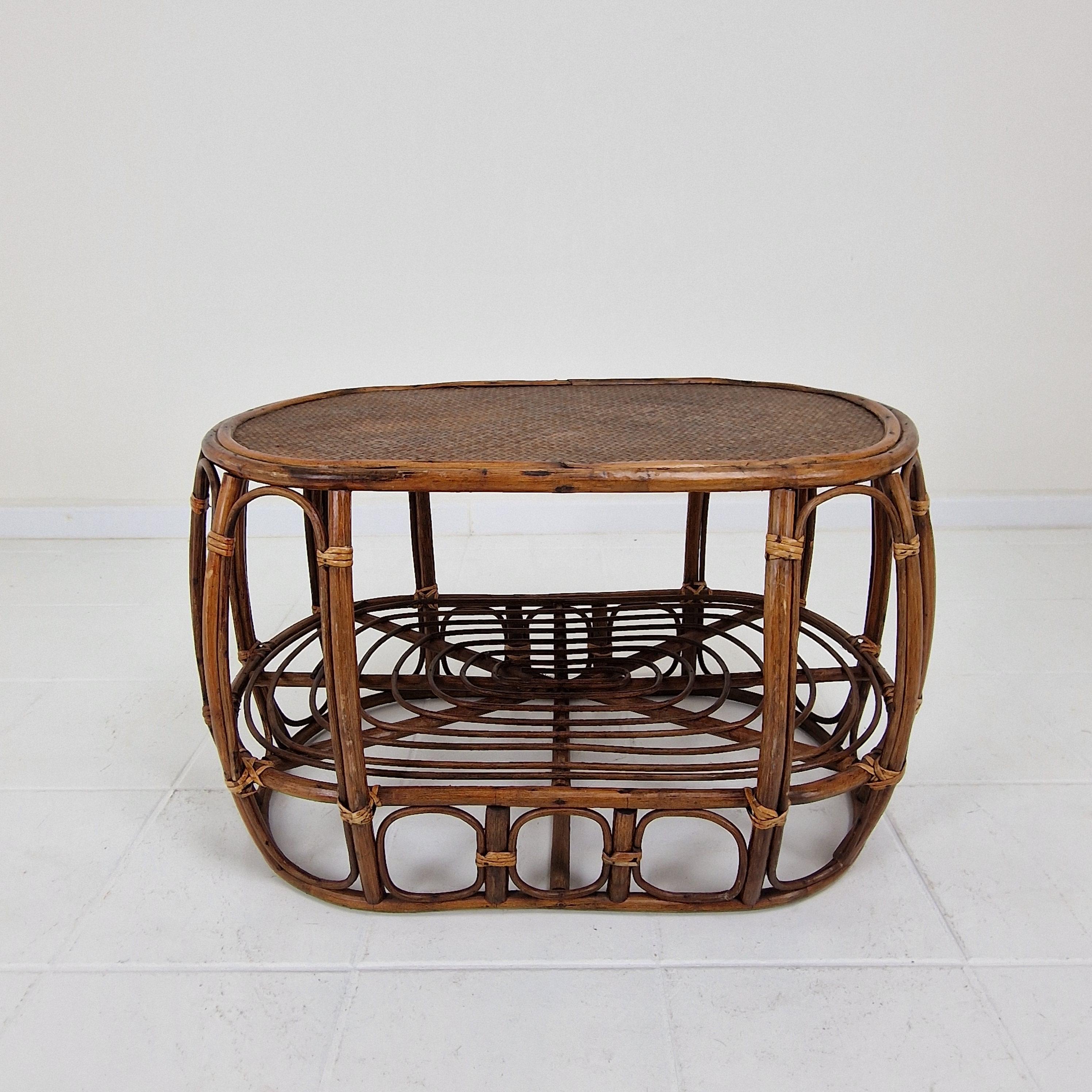 Italian Wicker and Rattan Coffee Table, 1970s For Sale 9