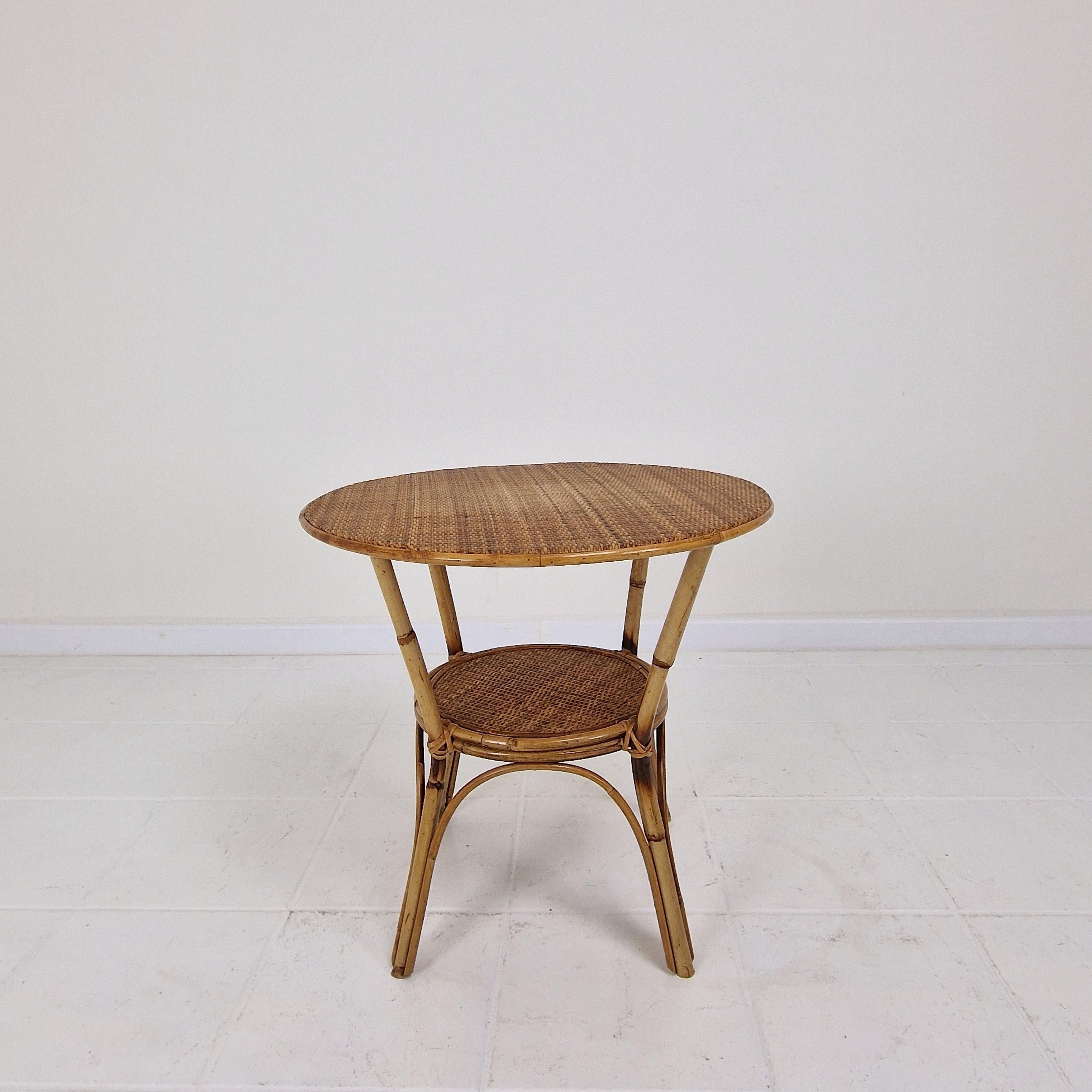 Mid-Century Modern Italian Wicker and Rattan Coffee Table, 1970s For Sale