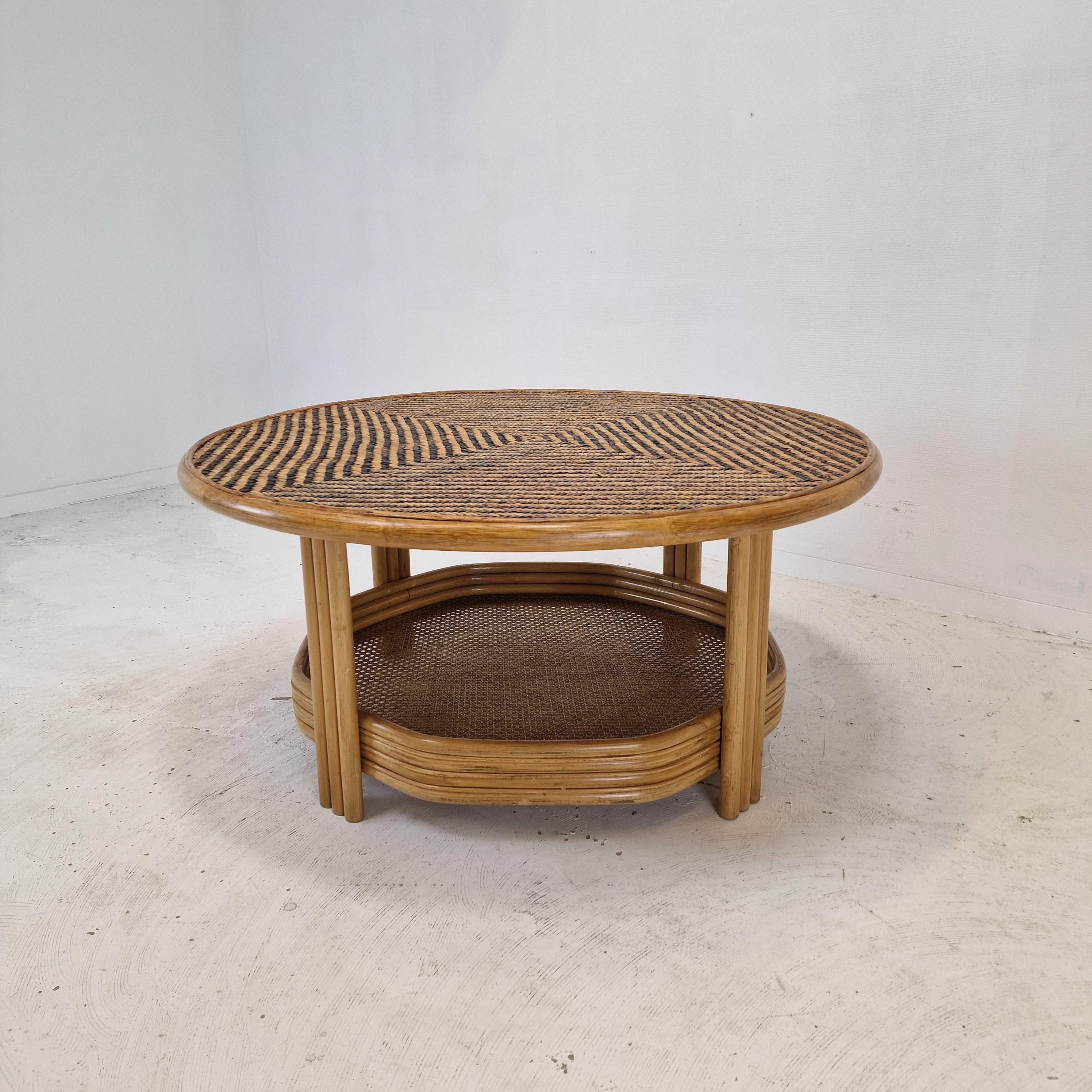 Hand-Crafted Italian Wicker and Rattan Coffee Table, 1970s For Sale