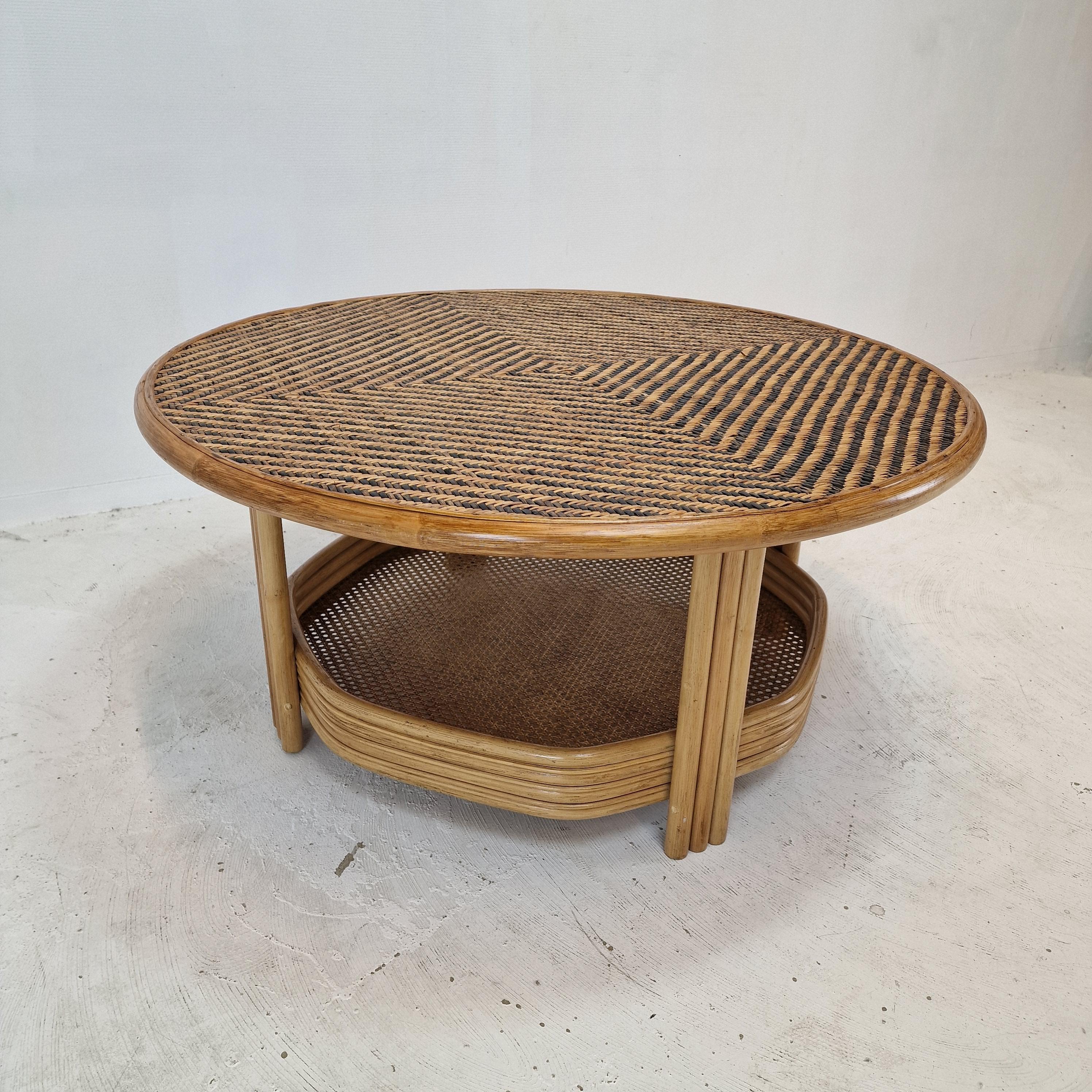 Late 20th Century Italian Wicker and Rattan Coffee Table, 1970s For Sale