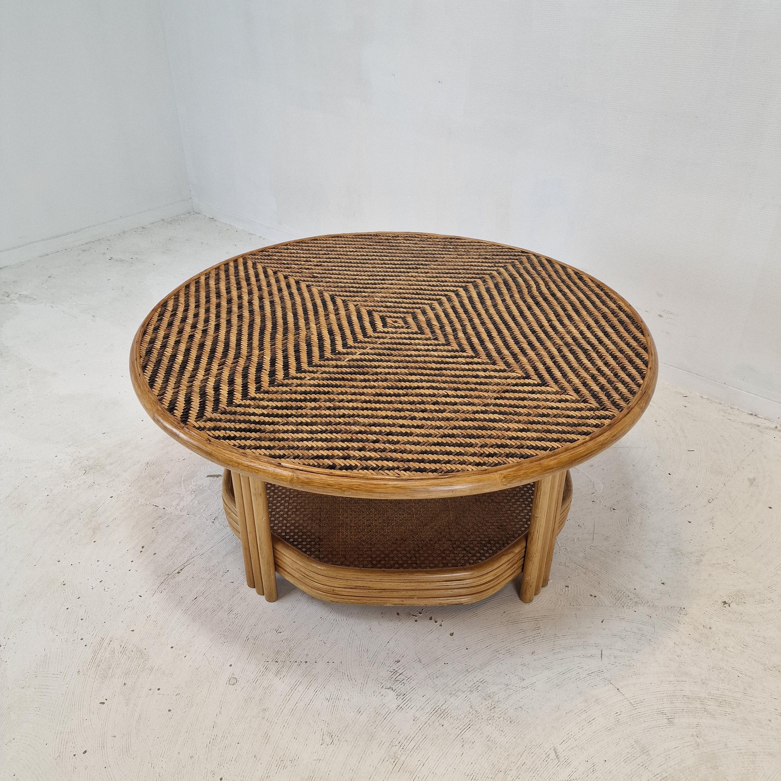 Italian Wicker and Rattan Coffee Table, 1970s For Sale 2