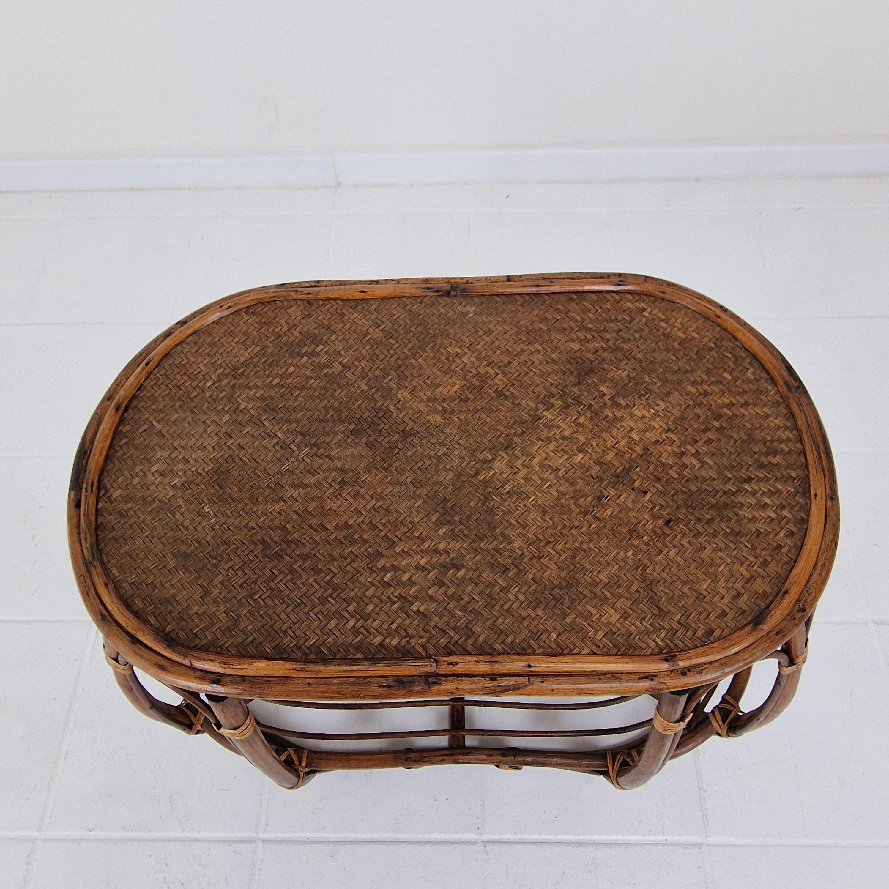 Italian Wicker and Rattan Coffee Table, 1970s For Sale 2
