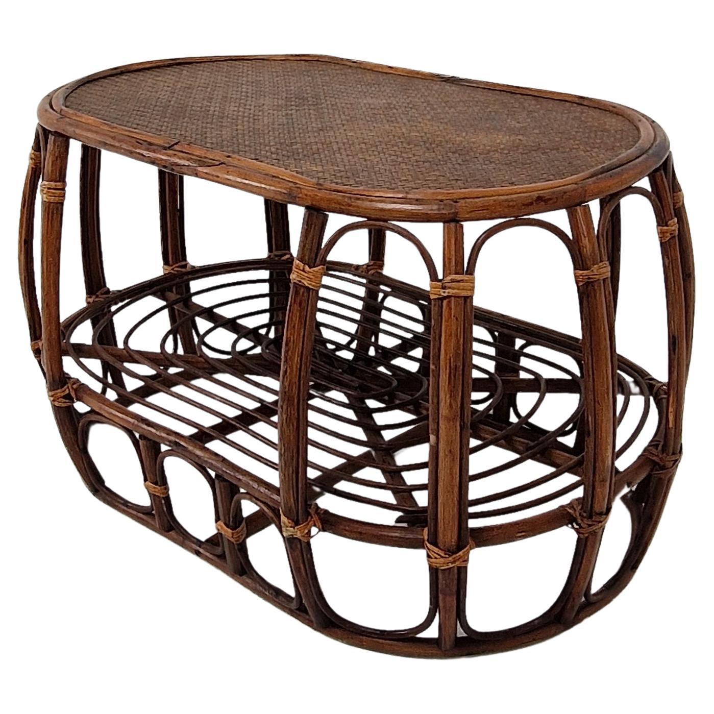 Italienischer Couchtisch aus Korbweide und Rattan, 1970er-Jahre