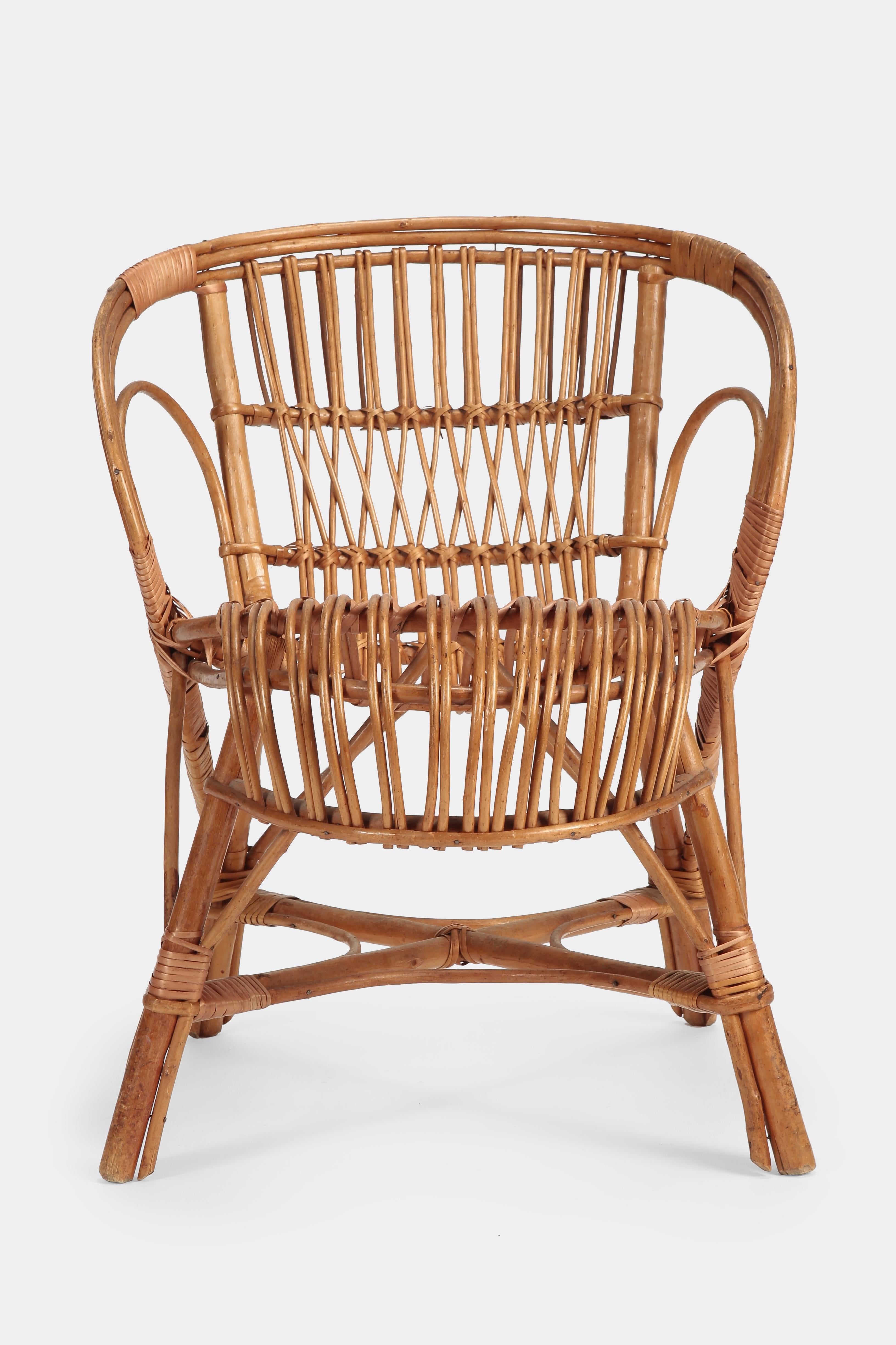 Mid-Century Modern Italian Wicker Armchair, 1950s For Sale