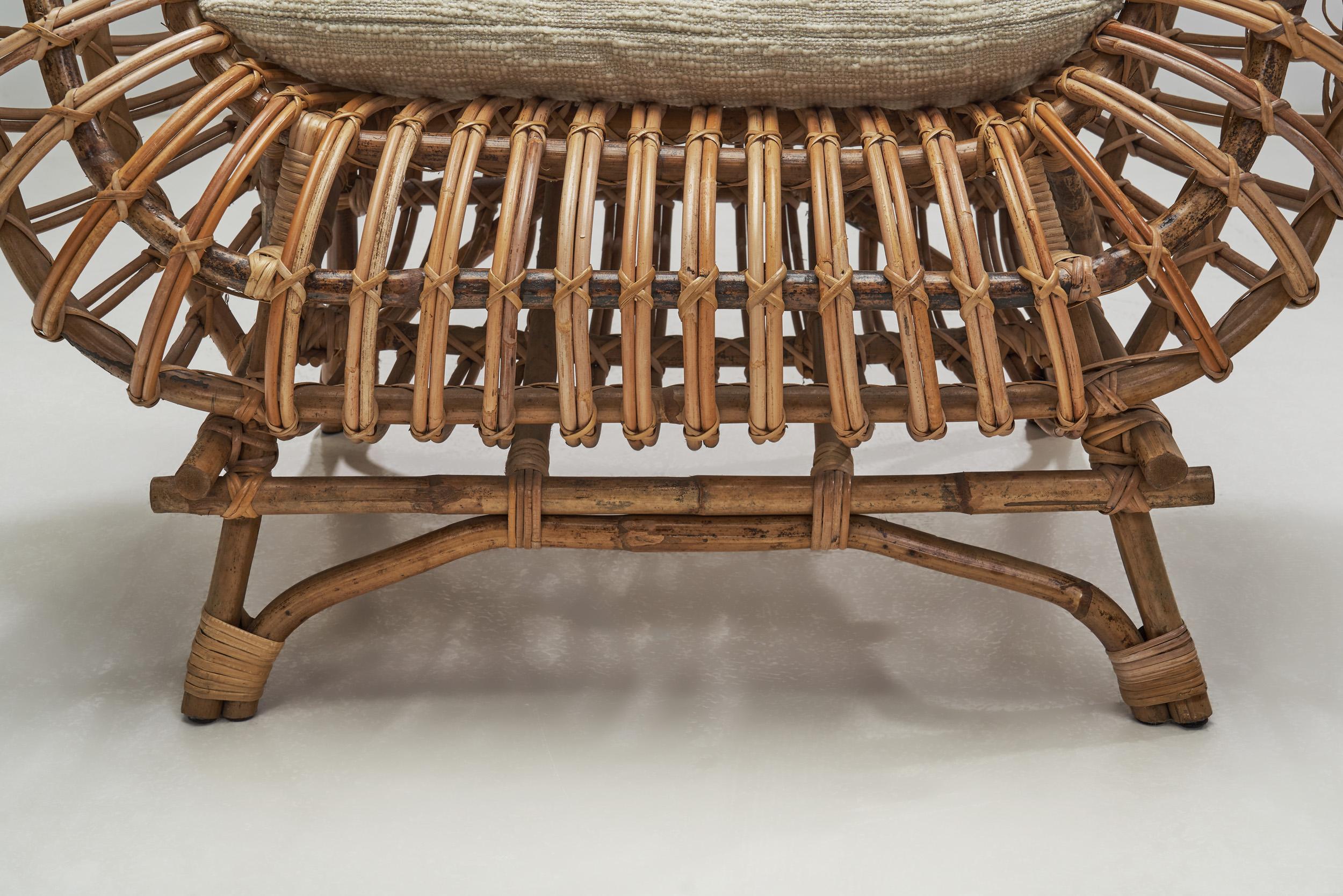 Italian Wicker Armchair with Upholstered Seat Cushion, Italy, 1960s 9