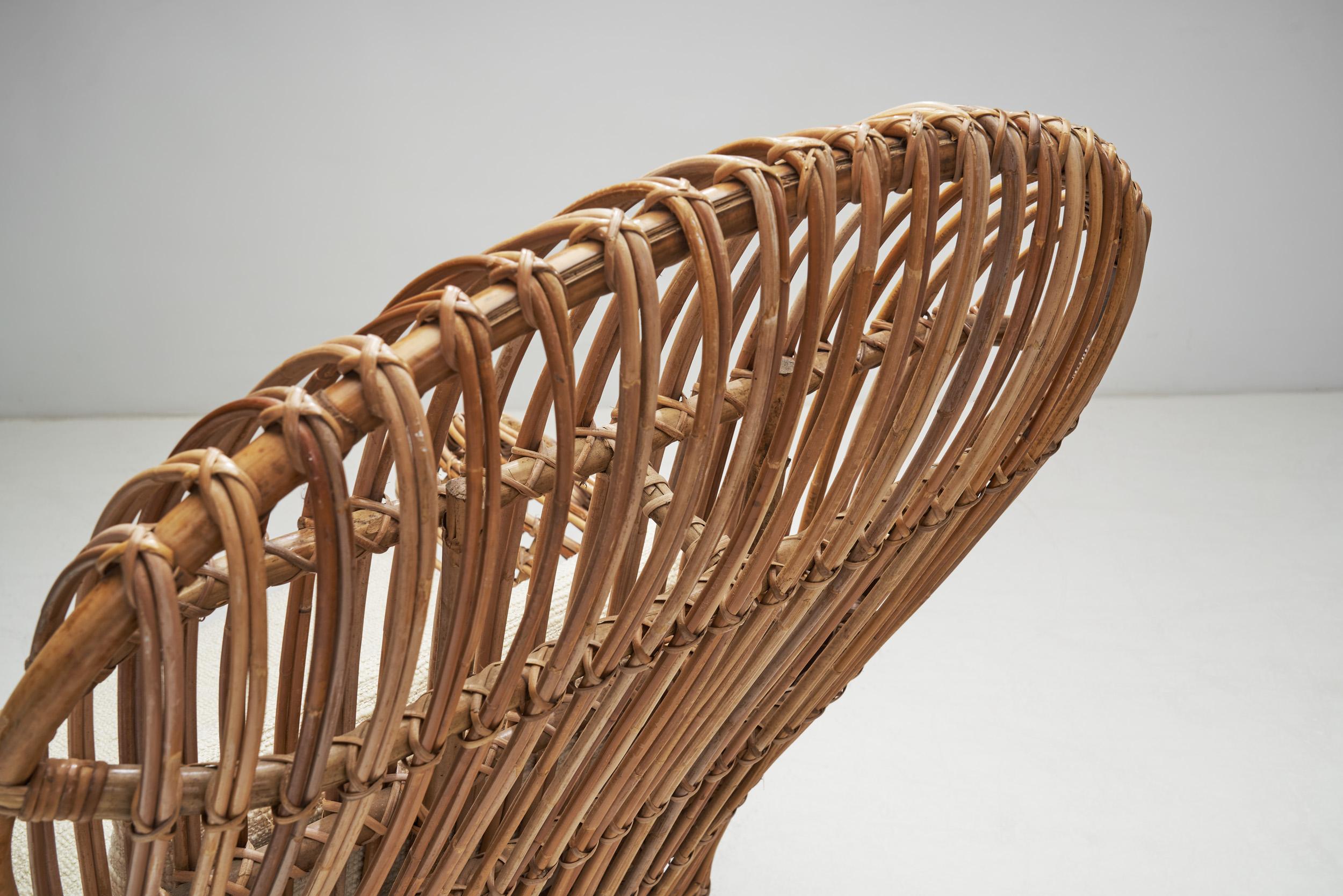 Italian Wicker Armchair with Upholstered Seat Cushion, Italy, 1960s 2