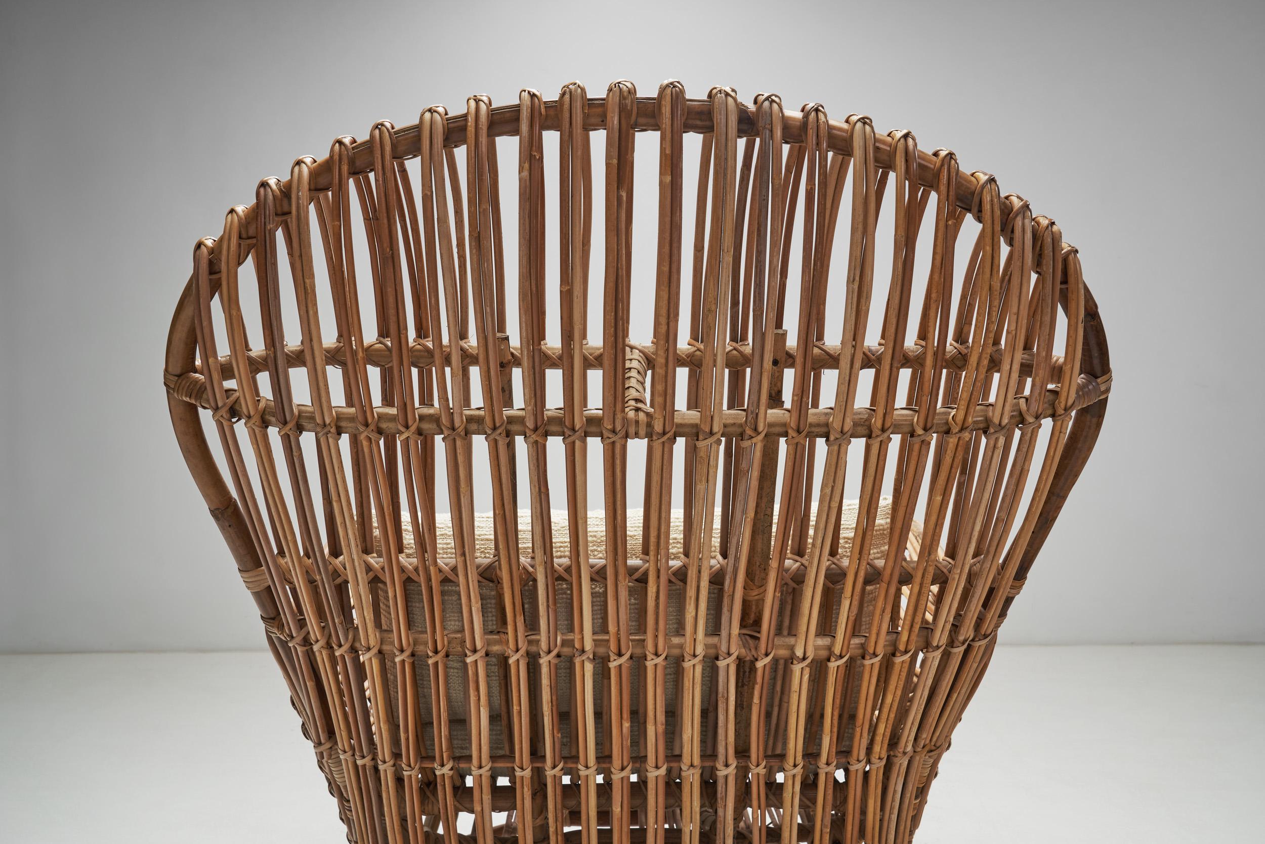Italian Wicker Armchair with Upholstered Seat Cushion, Italy, 1960s 3