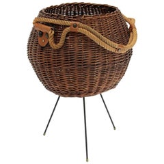 Italian Wicker Basket with Rope Handle, 1950s
