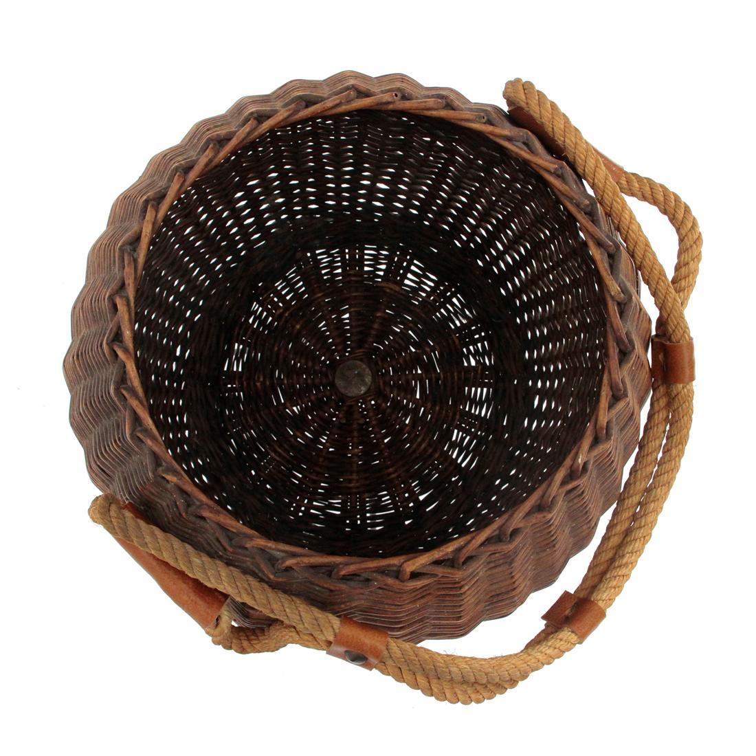 Mid-20th Century Italian Wicker Basket with Rope Handle, 1950s