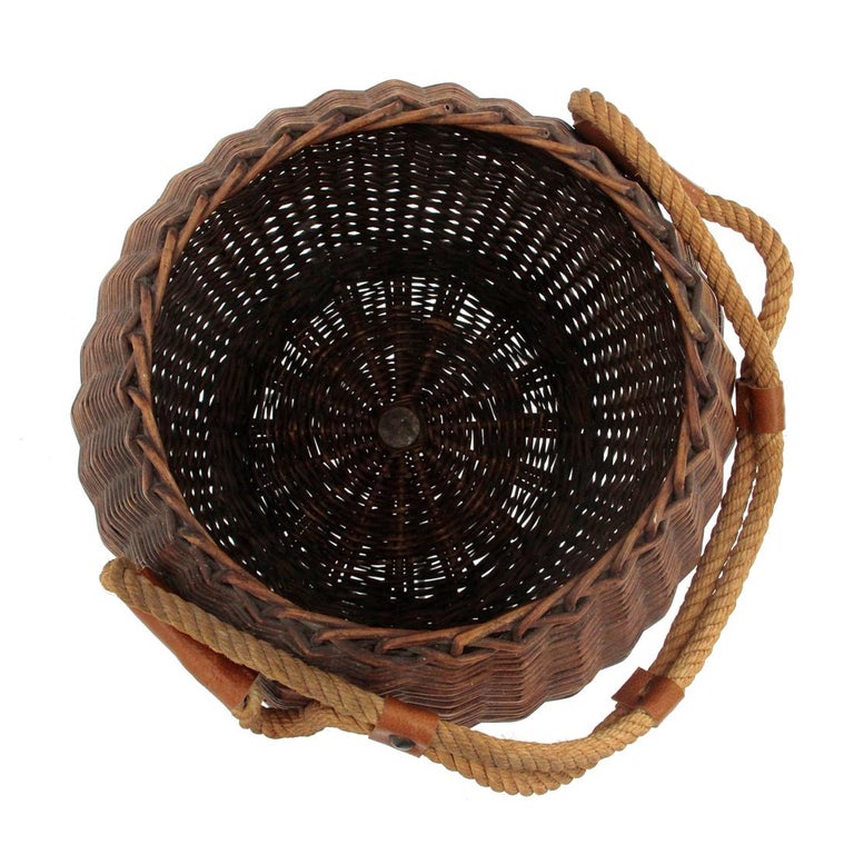 Italian Wicker Basket with Rope Handle, 1950s at 1stDibs