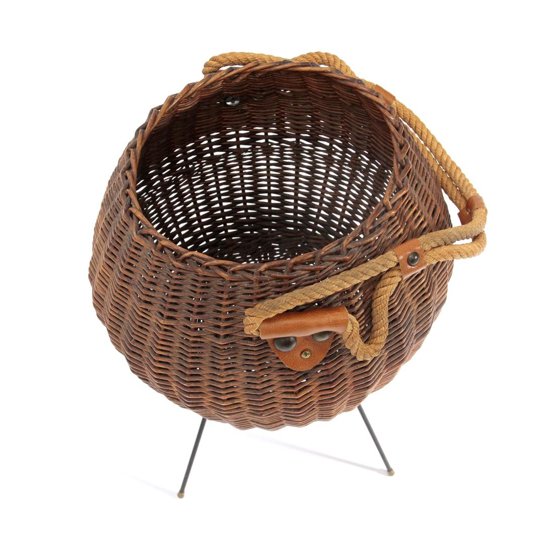 Rattan Italian Wicker Basket with Rope Handle, 1950s