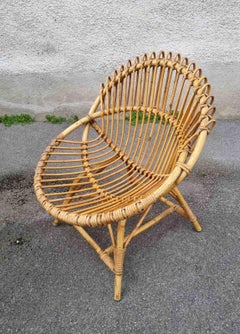 Italian Wicker Lounge Chair Designed by Franco Albini for Bonacina, Italy 60s
