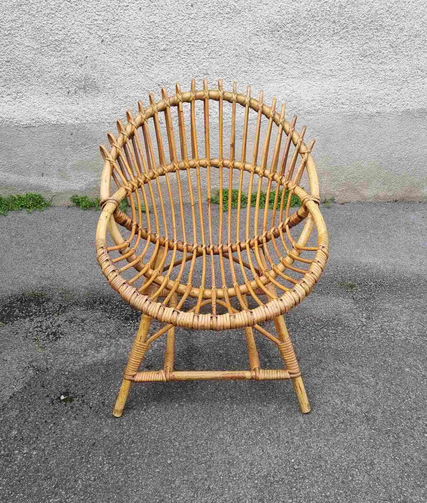 Mid-Century moderno Sedia da salotto italiana in vimini disegnata da Franco Albini per Bonacina, Italia anni '60 in vendita