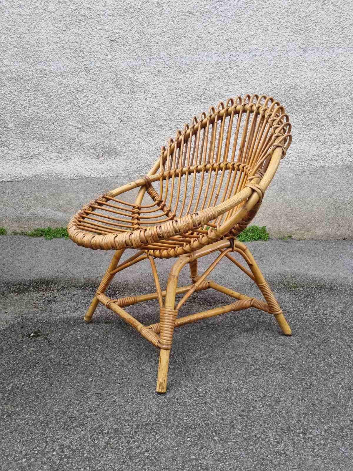 Sedia da salotto italiana in vimini disegnata da Franco Albini per Bonacina, Italia anni '60 In condizioni buone in vendita a Lucija, SI