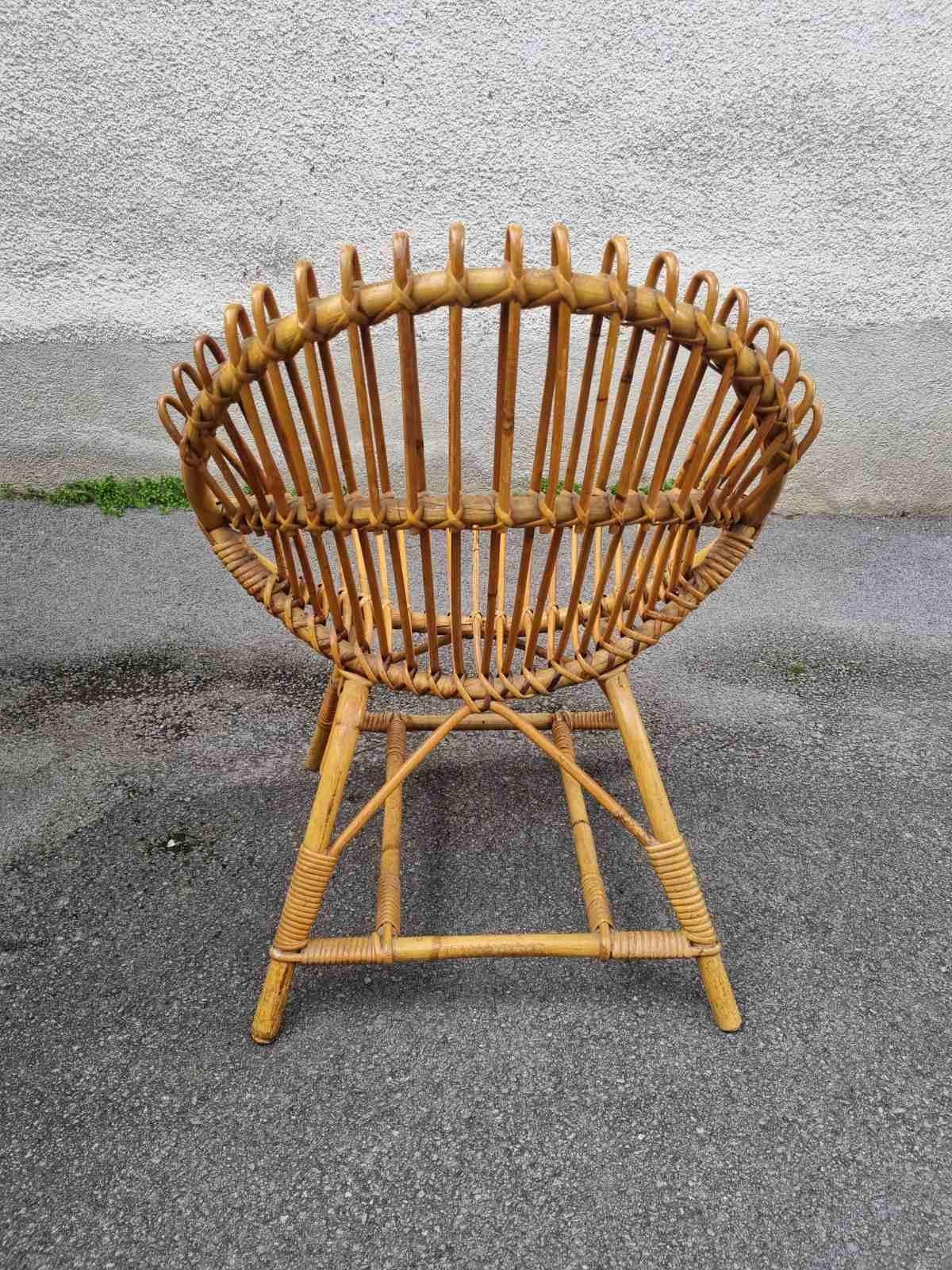 Bambù Sedia da salotto italiana in vimini disegnata da Franco Albini per Bonacina, Italia anni '60 in vendita
