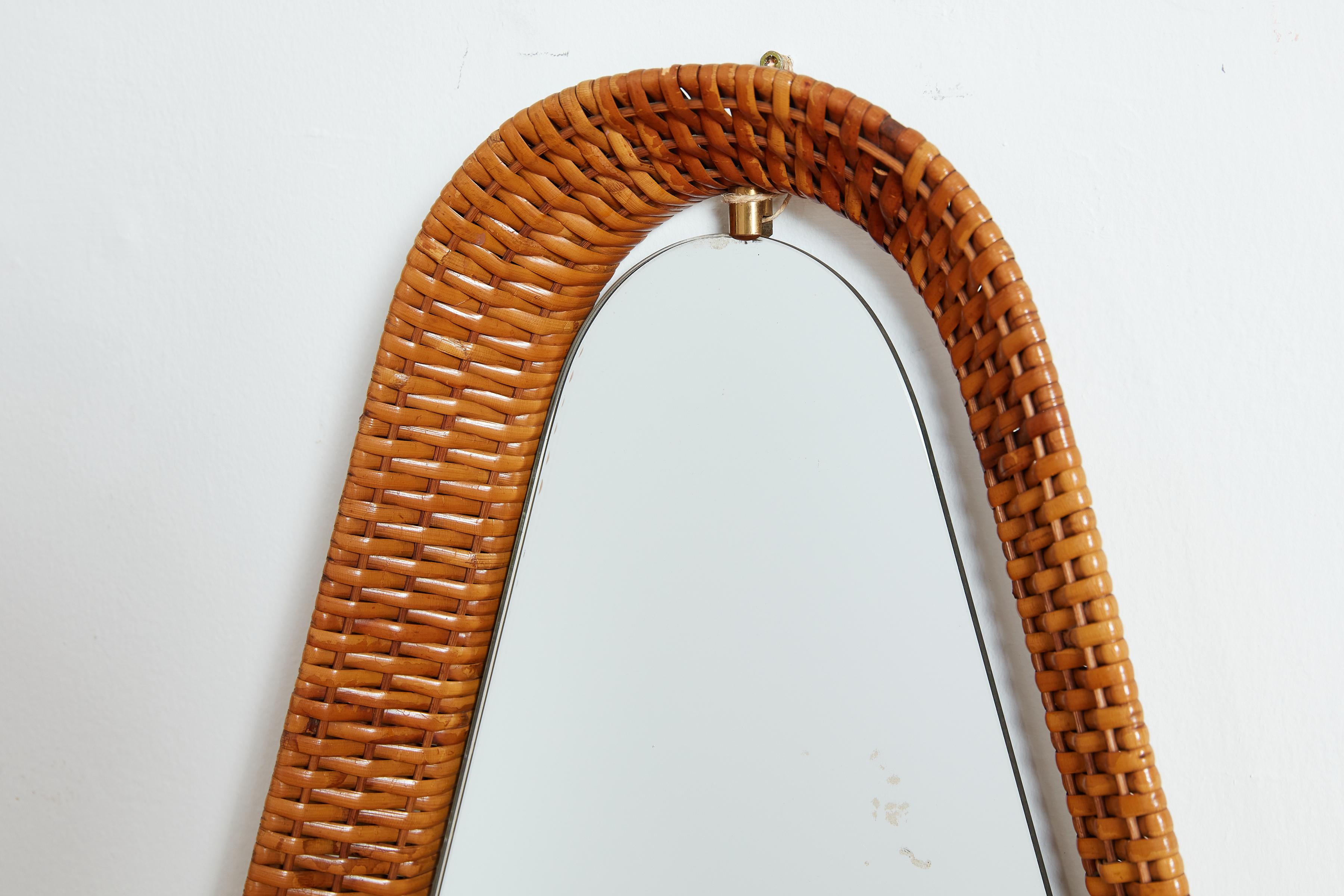 Brass Italian Wicker Mirror For Sale