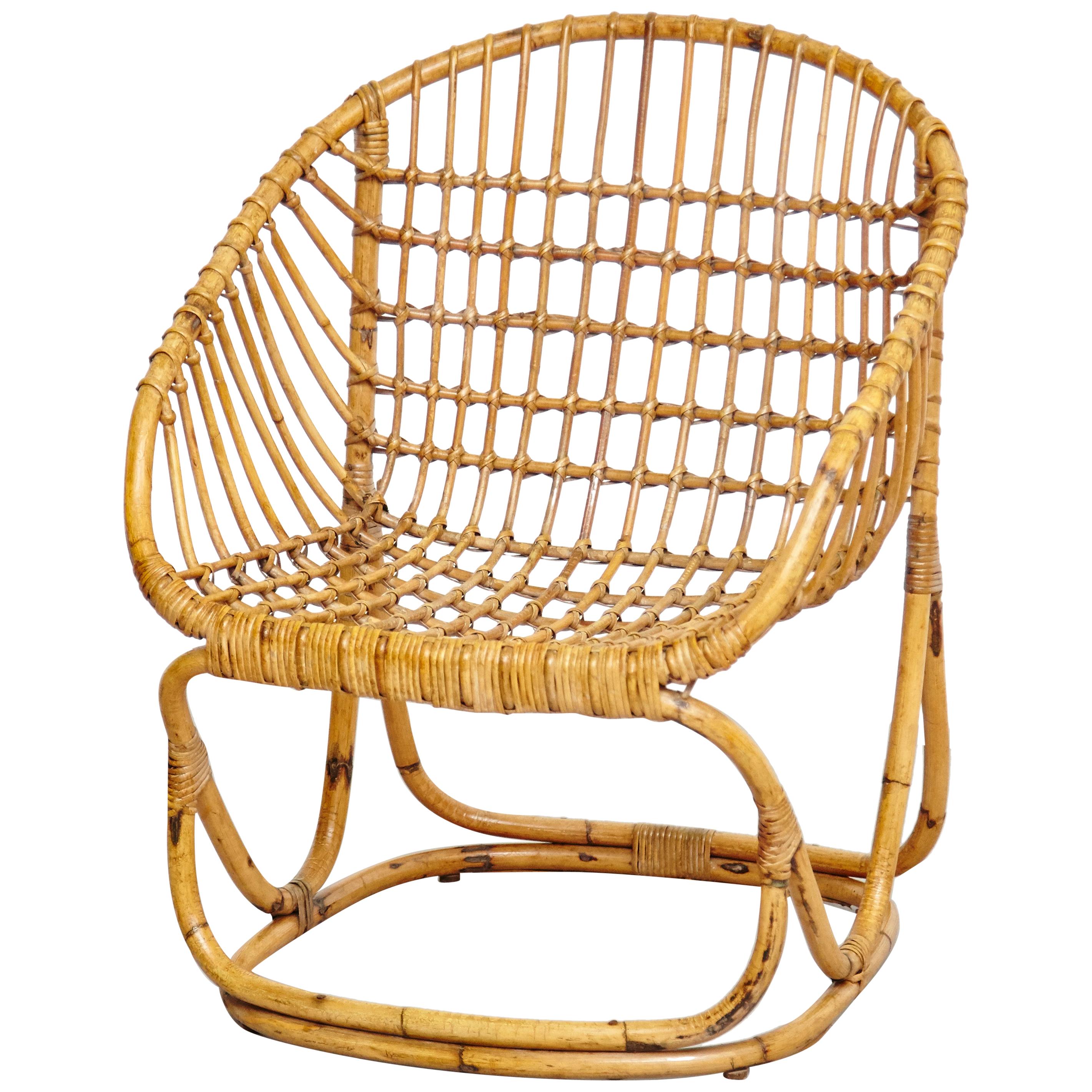 Italian Wicker Rattan Chair, circa 1960