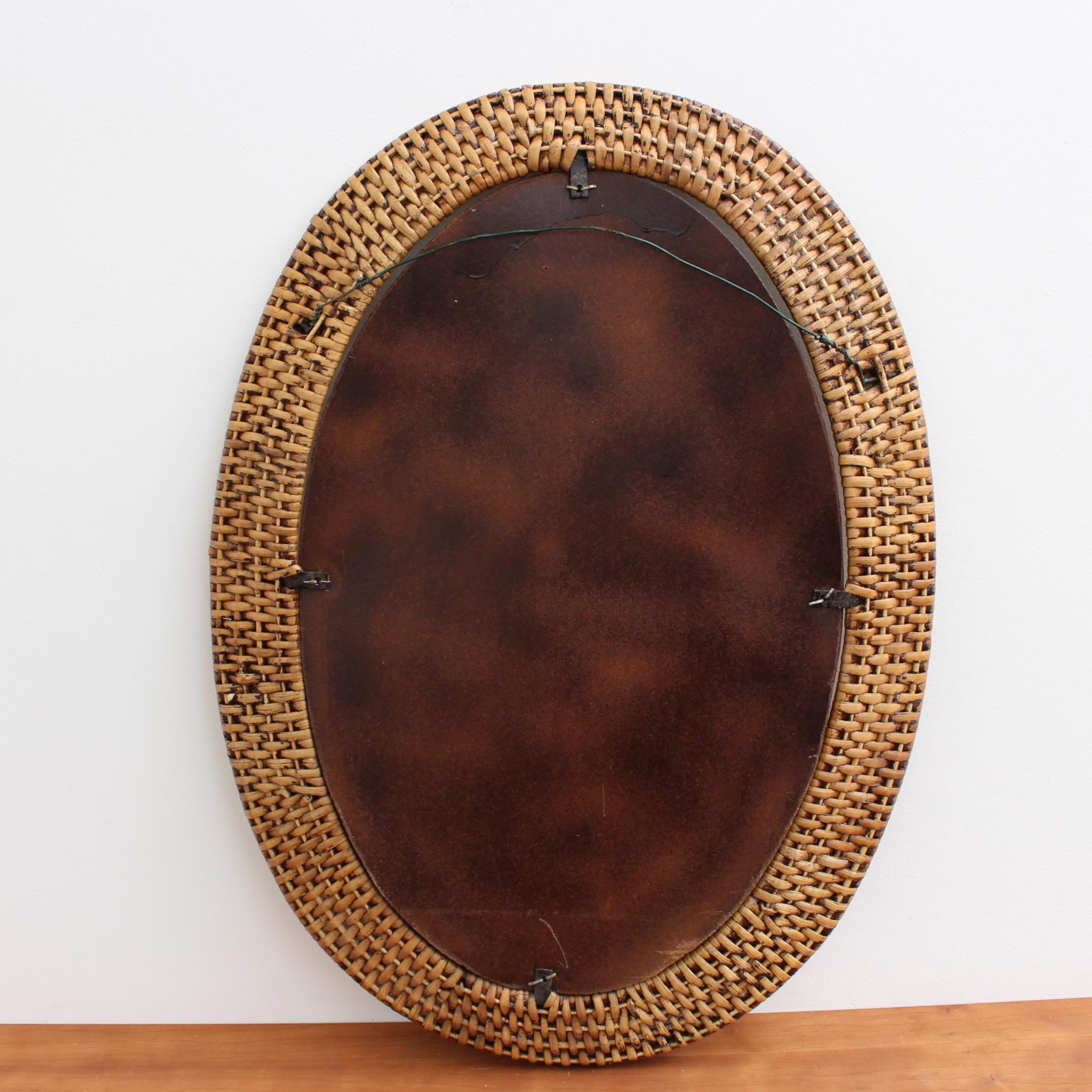 Italian Wicker Rattan Oval-Shaped Wall Mirror, circa 1960s 7