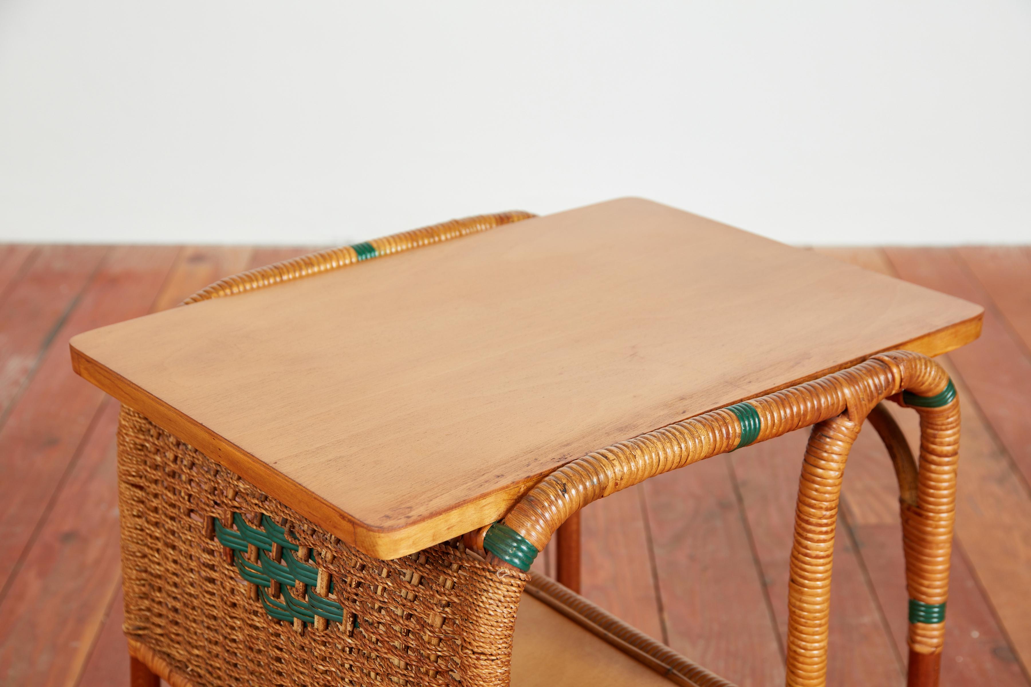 Bamboo Italian Wicker Side Table For Sale
