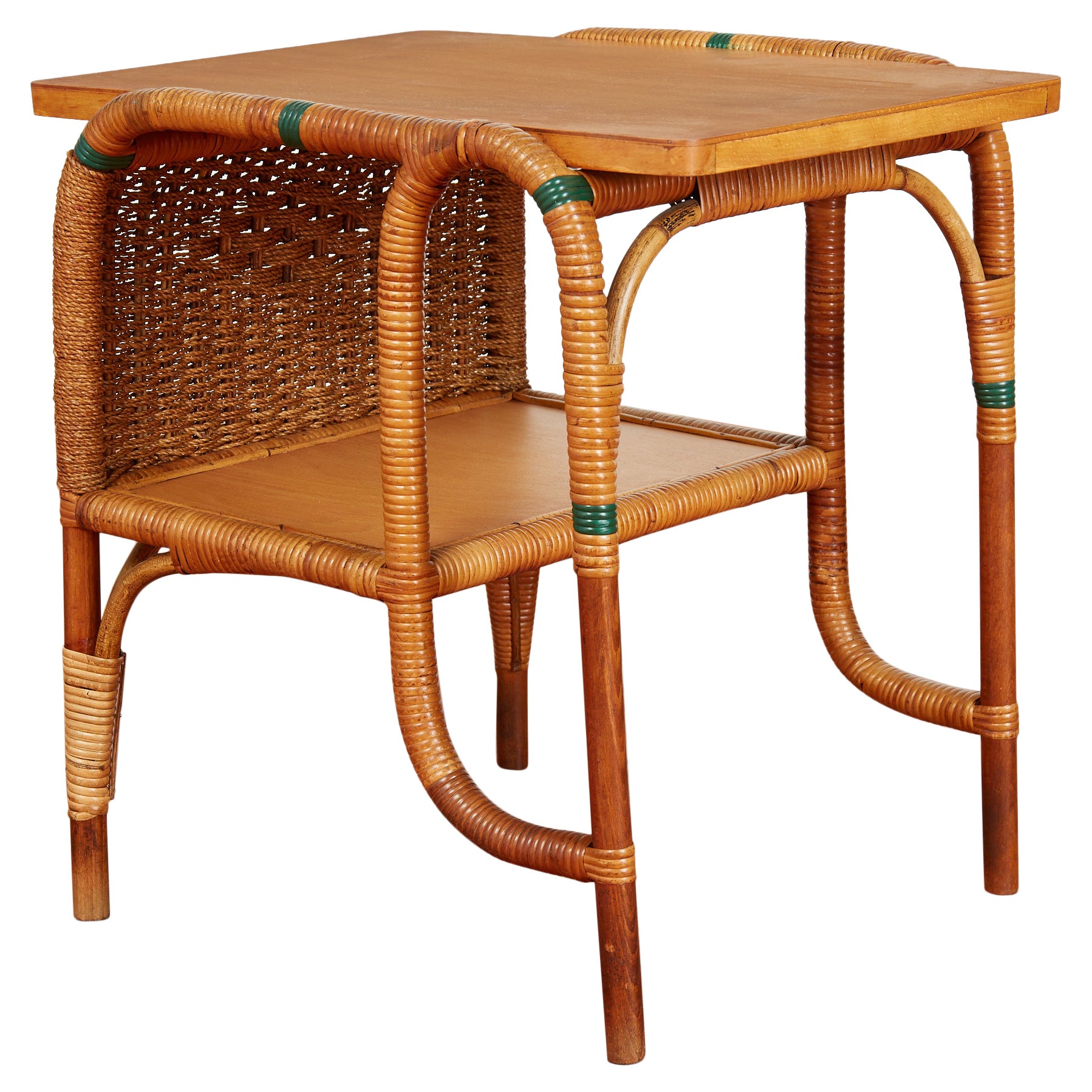 Italian Wicker Side Table For Sale