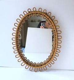 Specchio da parete in vimini stile Albini, circa metà del XX secolo, Italia