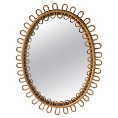 Specchio da parete in vimini stile Albini, circa metà del XX secolo, Italia