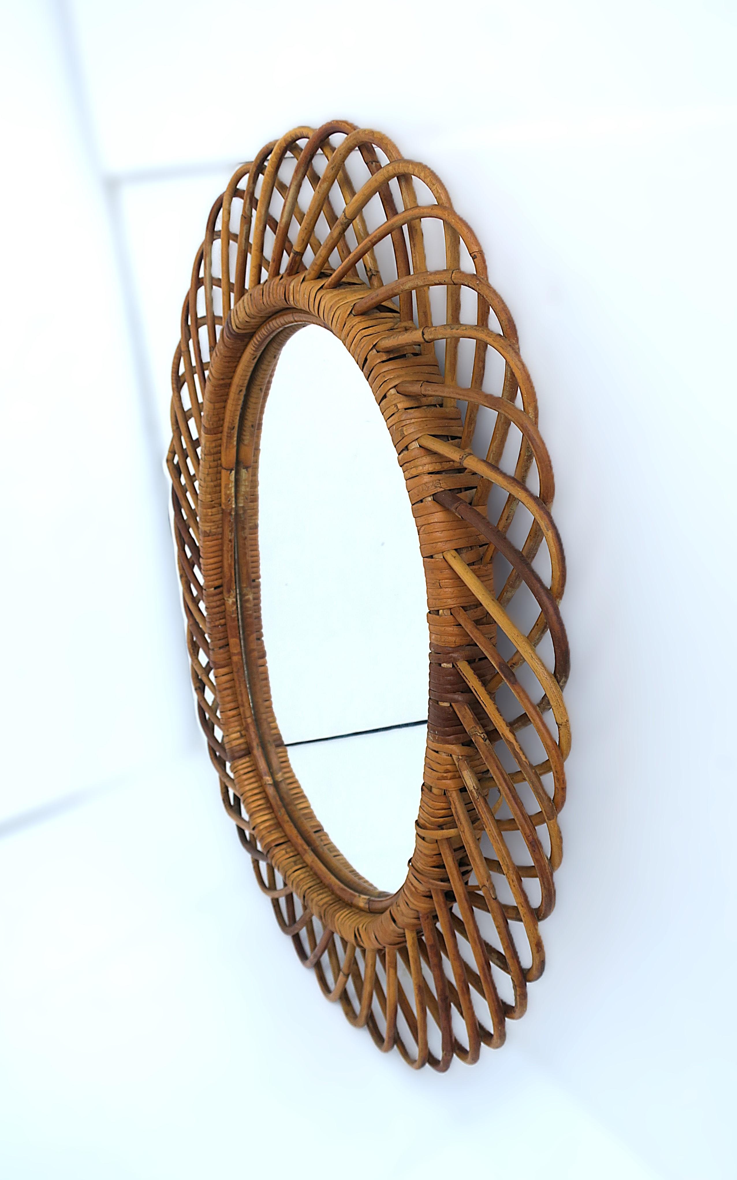 20th Century Italian Wicker Wall Mirror