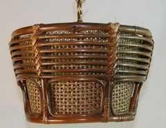Italian Wicker Wire and Rattan Pendant Hanging Light 1950's