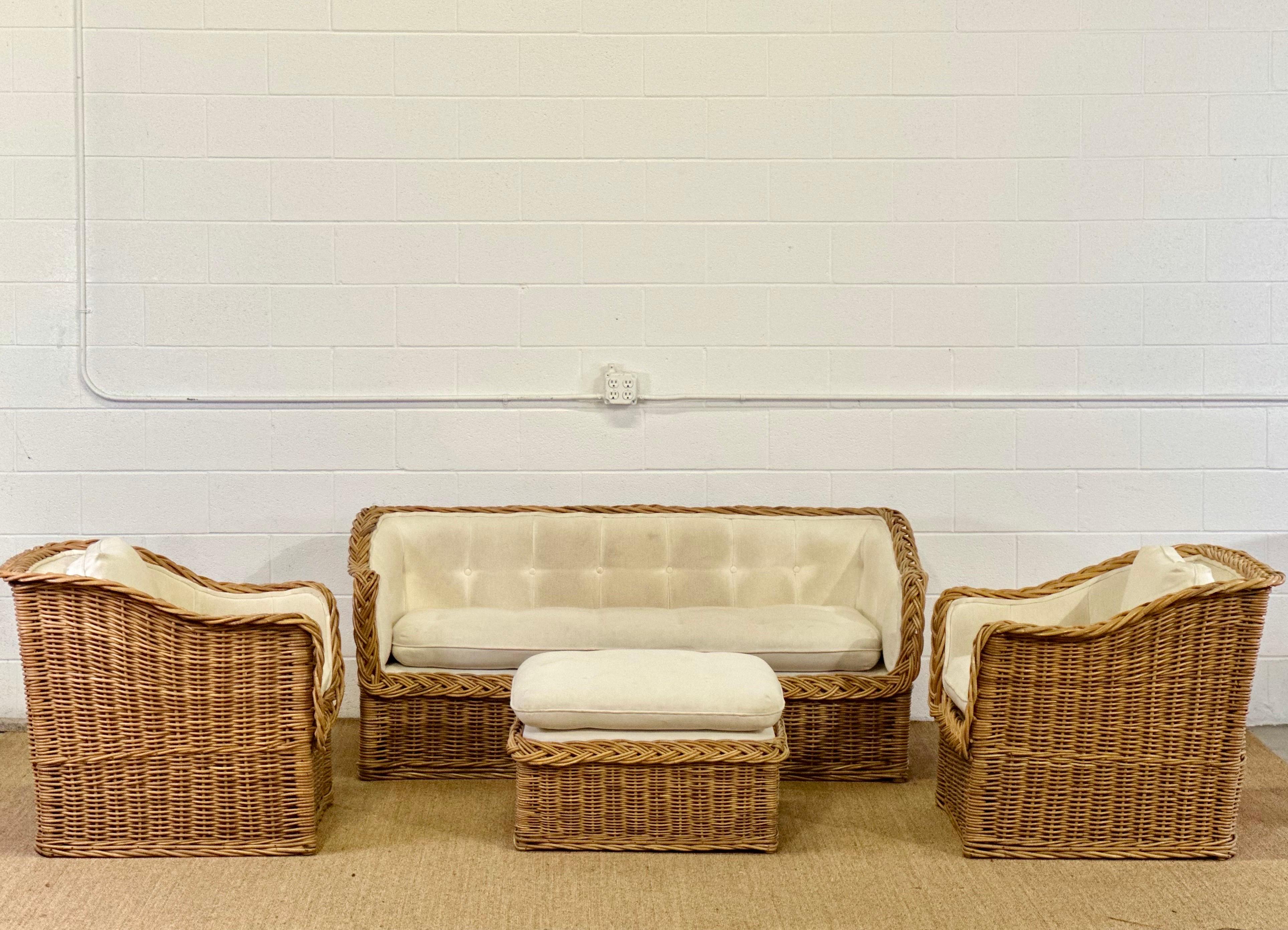 Bohemian Italian Wicker Works Rattan Living Room Set - 4 Pieces  For Sale