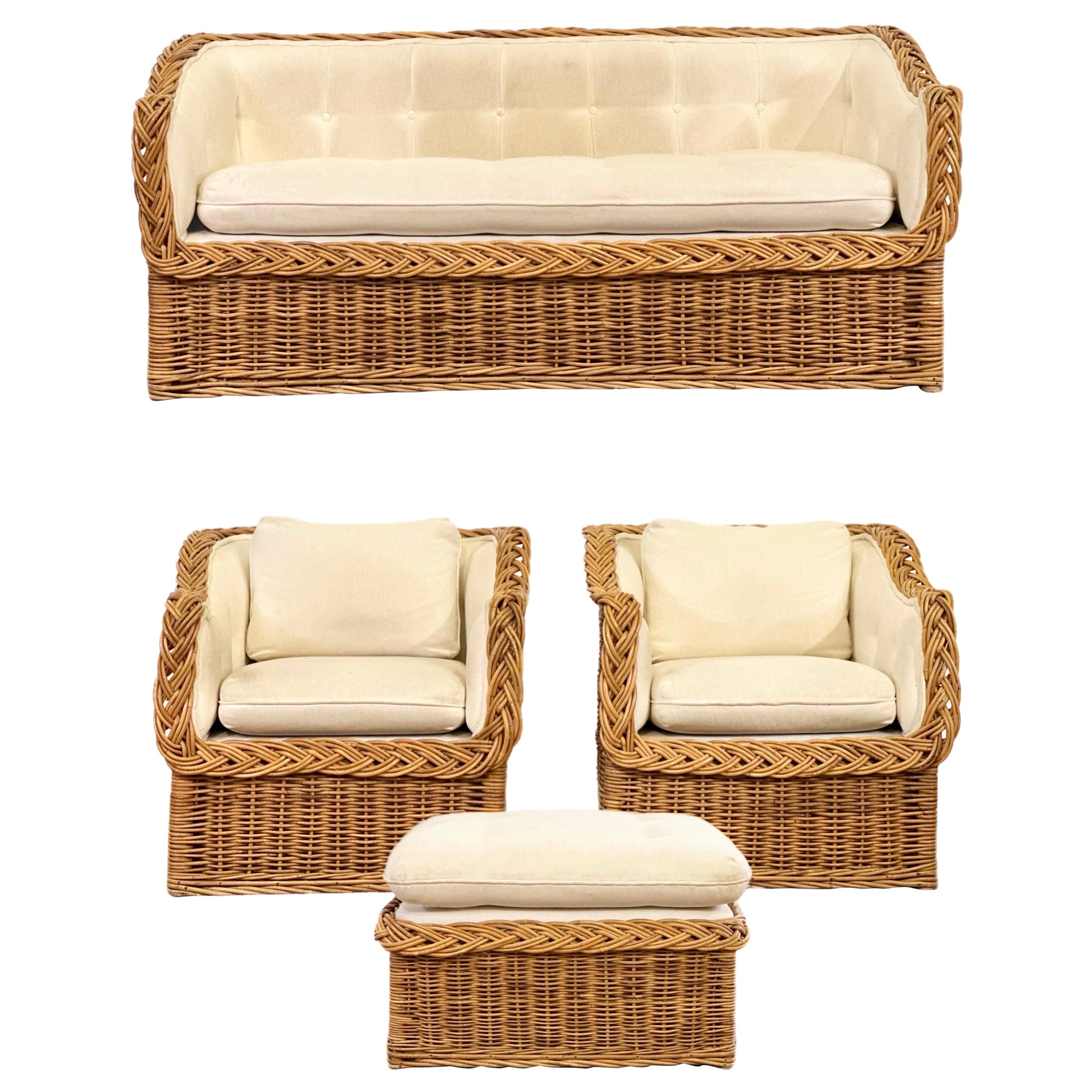 Italian Wicker Works Rattan Living Room Set - 4 Pieces