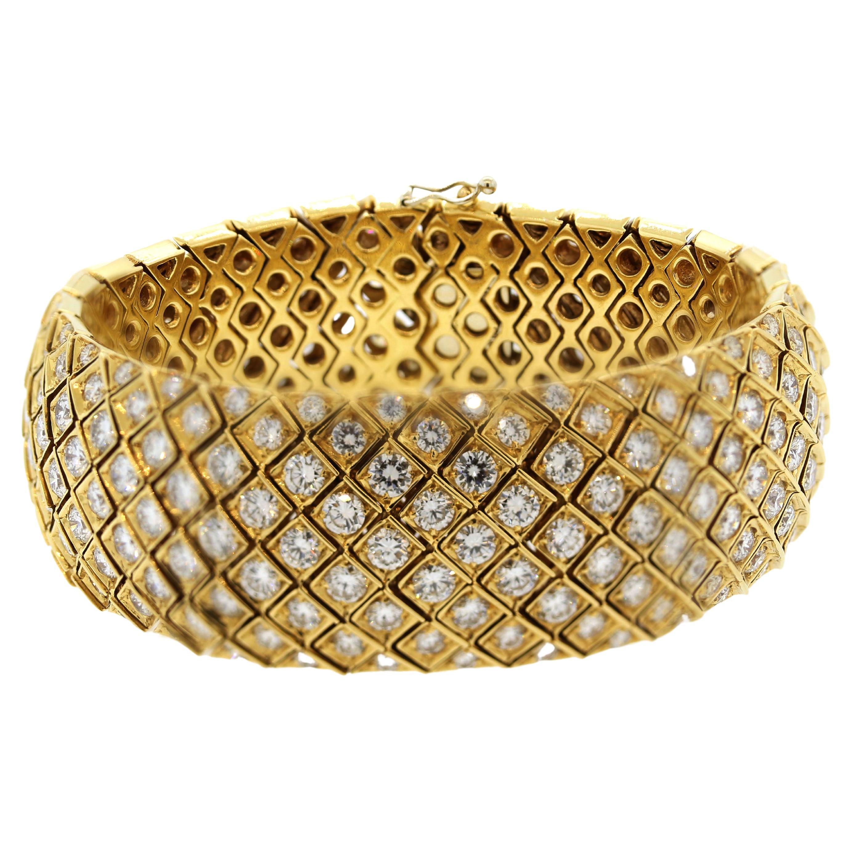 Italian Wide Diamond Cascade Gold Bracelet For Sale