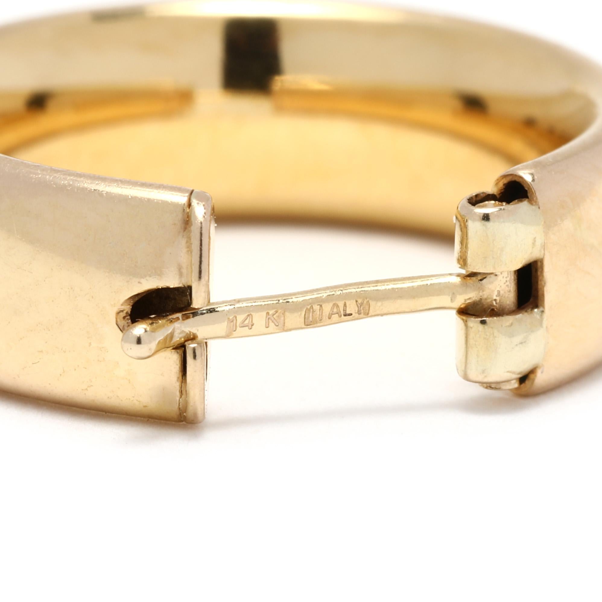 Italienische breite Goldcreolen-Ohrringe, 14K Gelbgold, Länge 5/8 Zoll, kleines Gold für Damen oder Herren