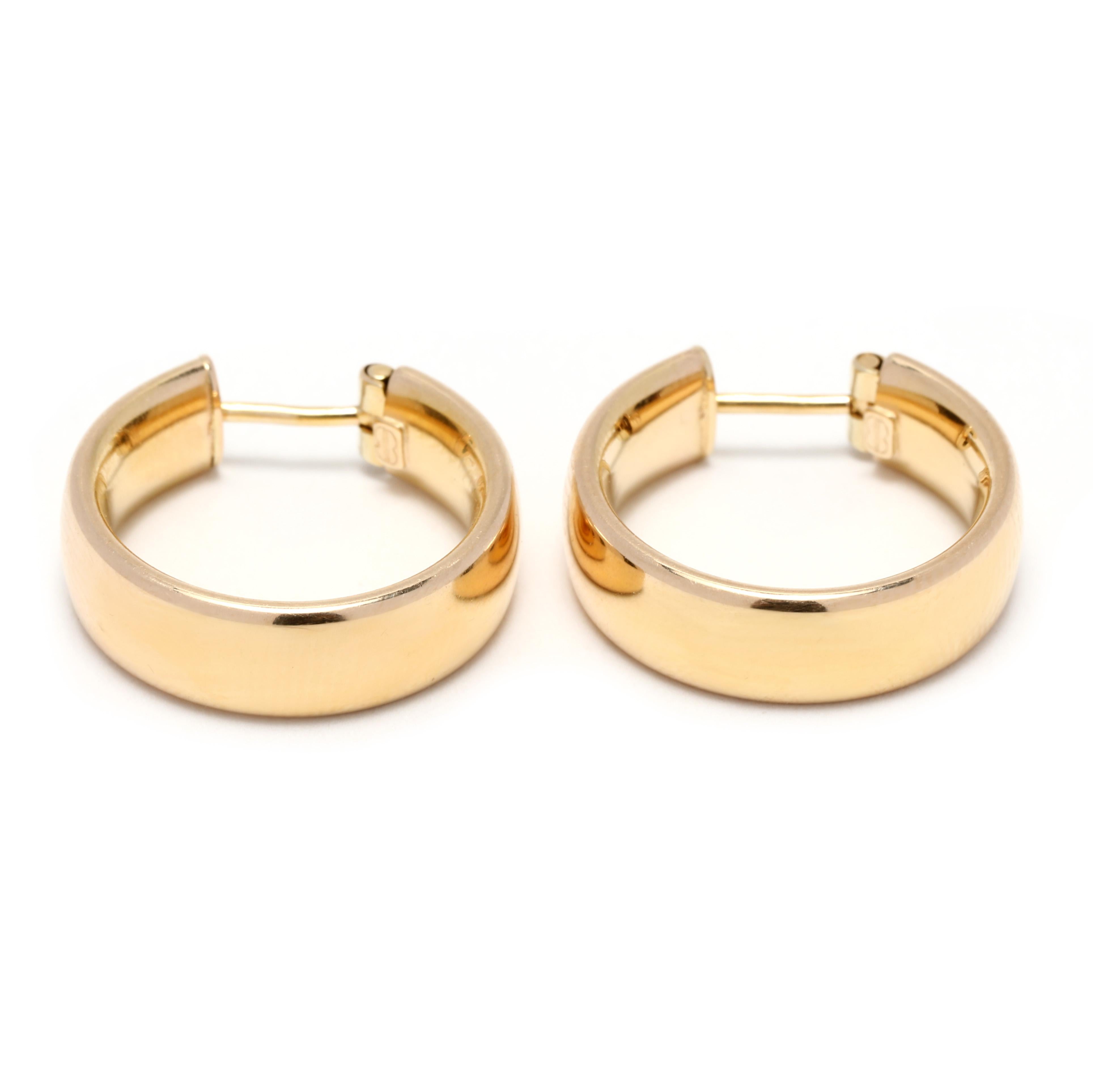 Italienische breite Goldcreolen-Ohrringe, 14K Gelbgold, Länge 5/8 Zoll, kleines Gold 1