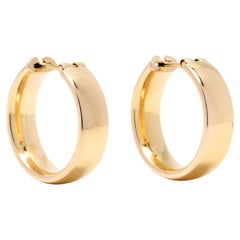 Italian Wide Gold Hoop Earrings, 14K Yellow Gold, Length 5/8 Inch, Small Gold 