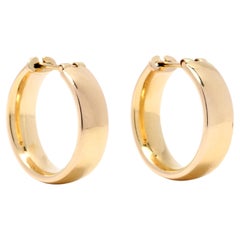 Italienische breite Goldcreolen-Ohrringe, 14K Gelbgold, Länge 5/8 Zoll, kleines Gold