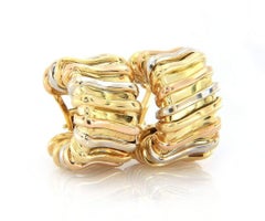 Italian Wide Twisted Two Tone Hoop Earrings in 18K Yellow and White Gold