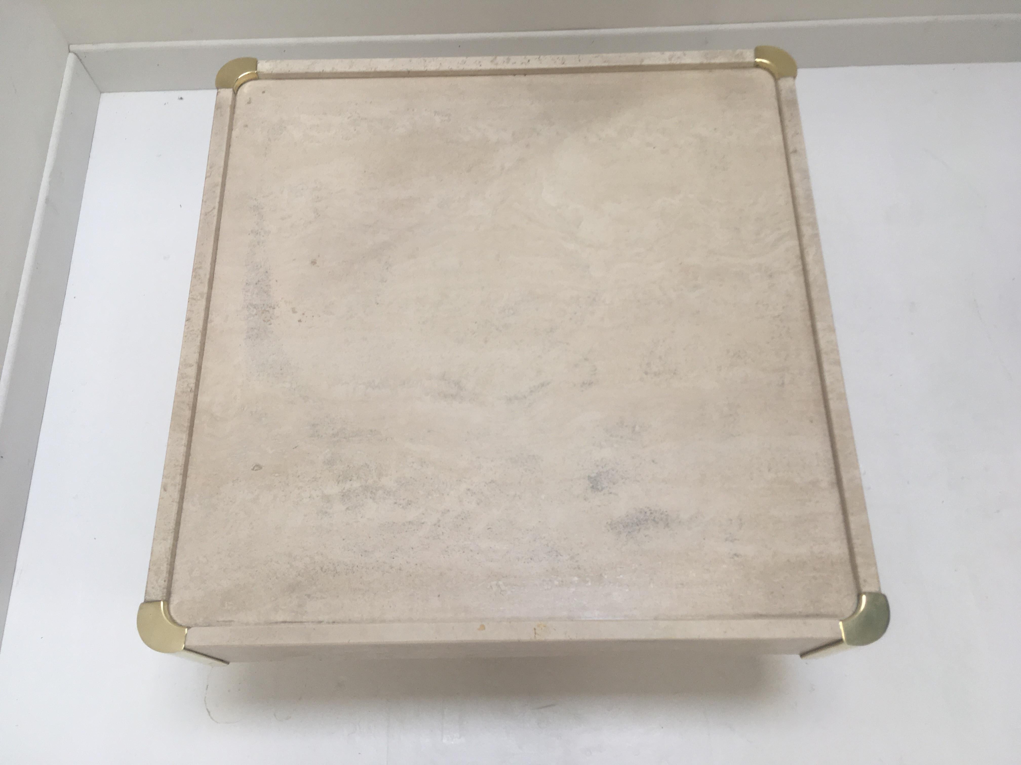 Italian Willy Rizzo 1970s Design Square Travertine and Brass Coffee Table 6