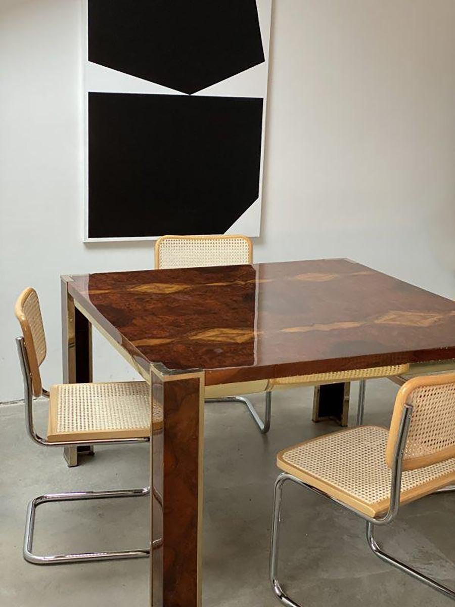 Italian Willy Rizzo Dining Table Walnut and Brass, 1970s For Sale 1