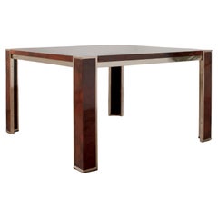 Italian Willy Rizzo Dining Table Walnut and Brass, 1970s