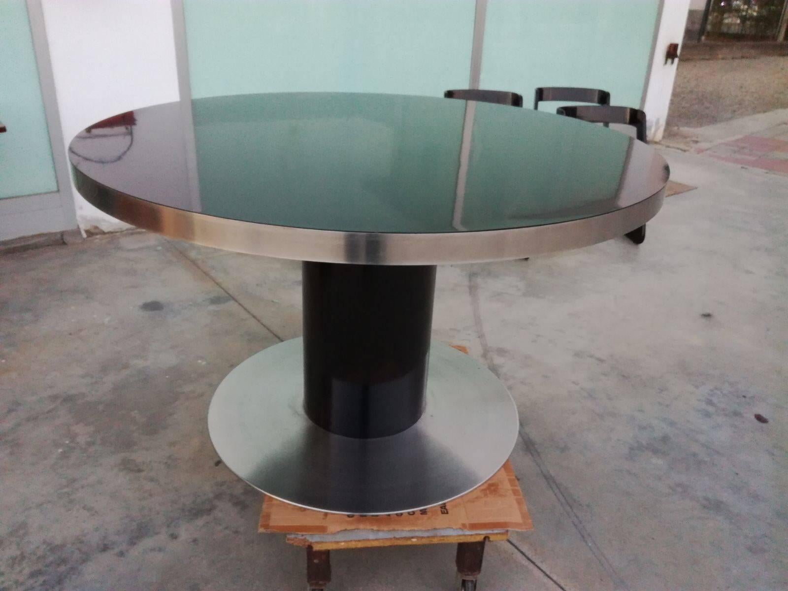 Italian Willy Rizzo Rounded Black Lacquered Steel Table, 1970s  9