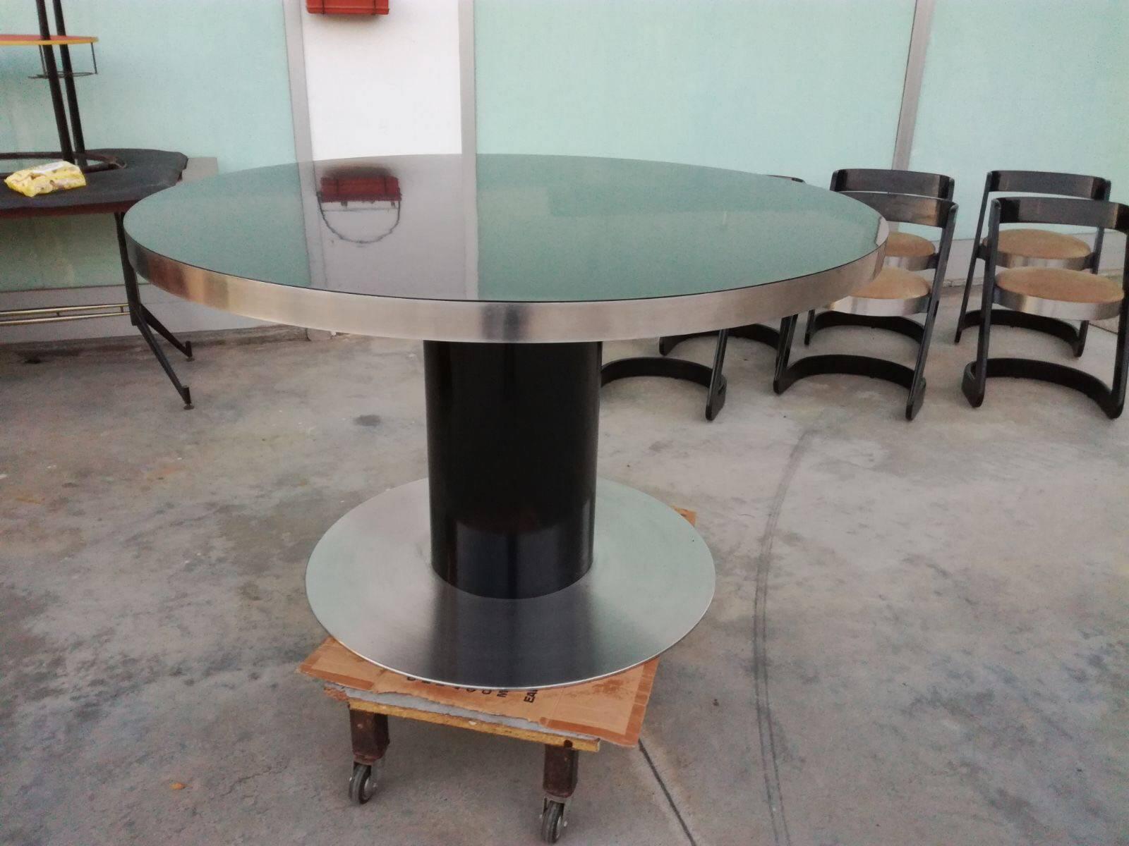 Italian Willy Rizzo Rounded Black Lacquered Steel Table, 1970s  13
