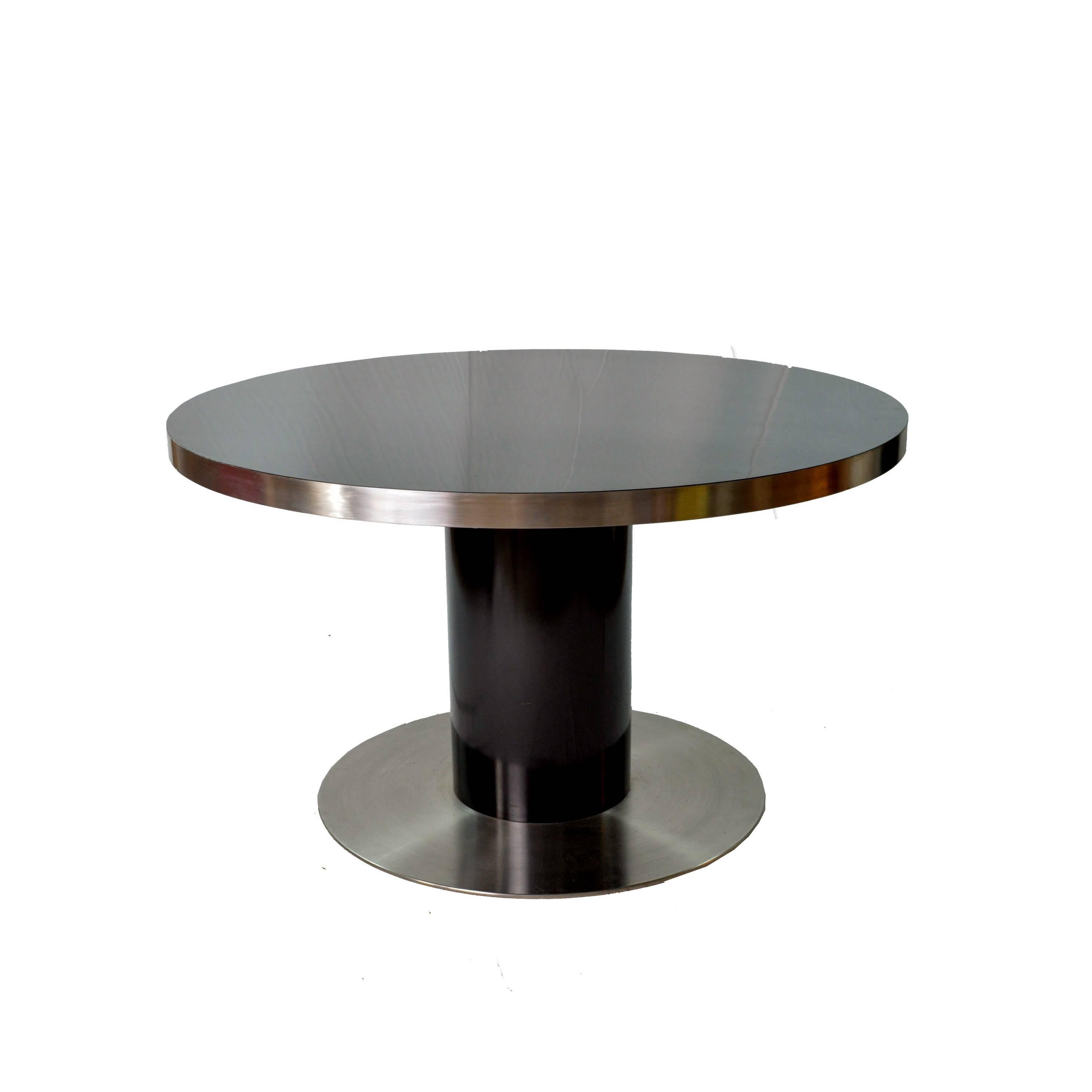 Italian Willy Rizzo Rounded Black Lacquered Steel Table, 1970s  3