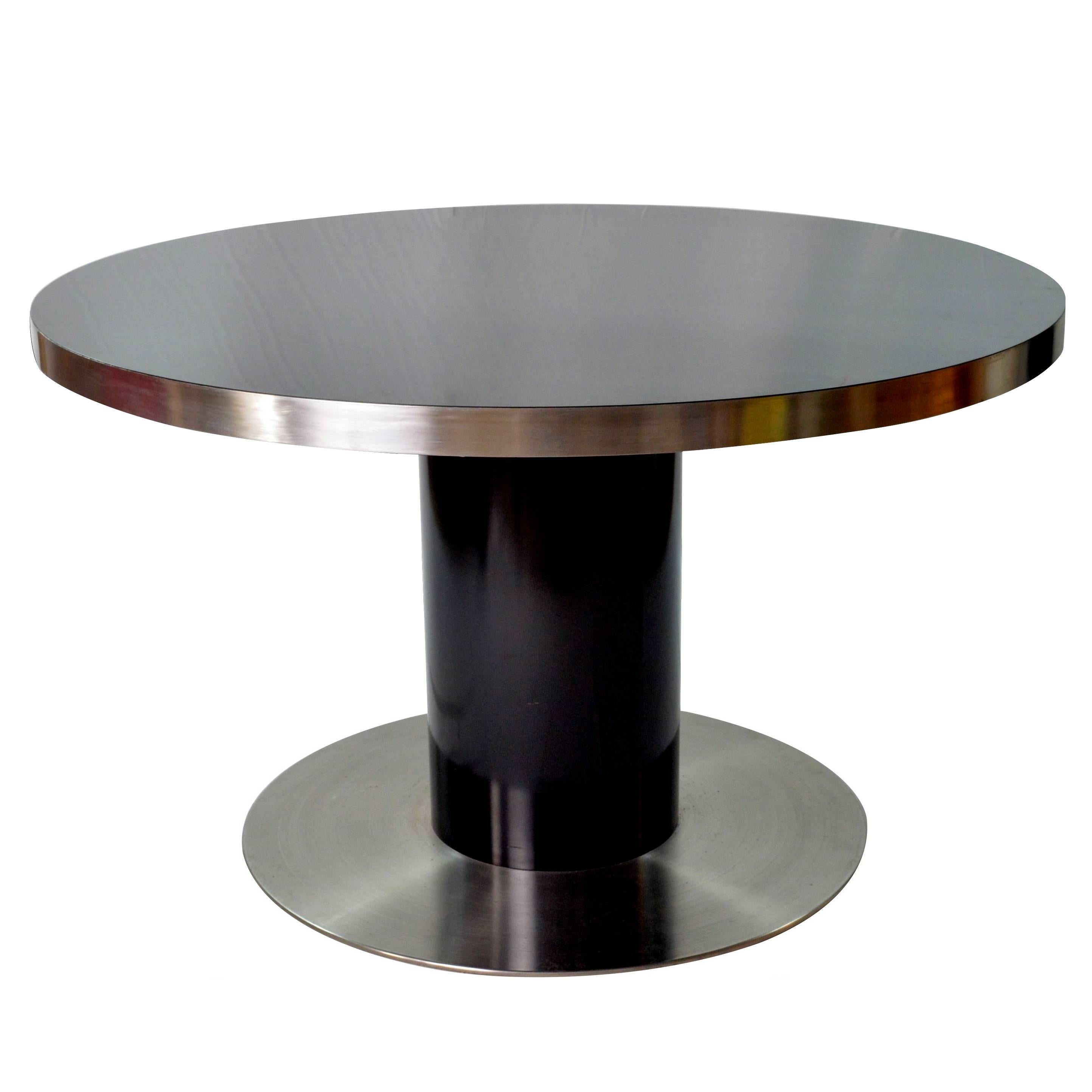 Italian Willy Rizzo Rounded Black Lacquered Steel Table, 1970s 