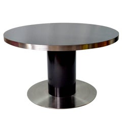 Italian Willy Rizzo Rounded Black Lacquered Steel Table, 1970s