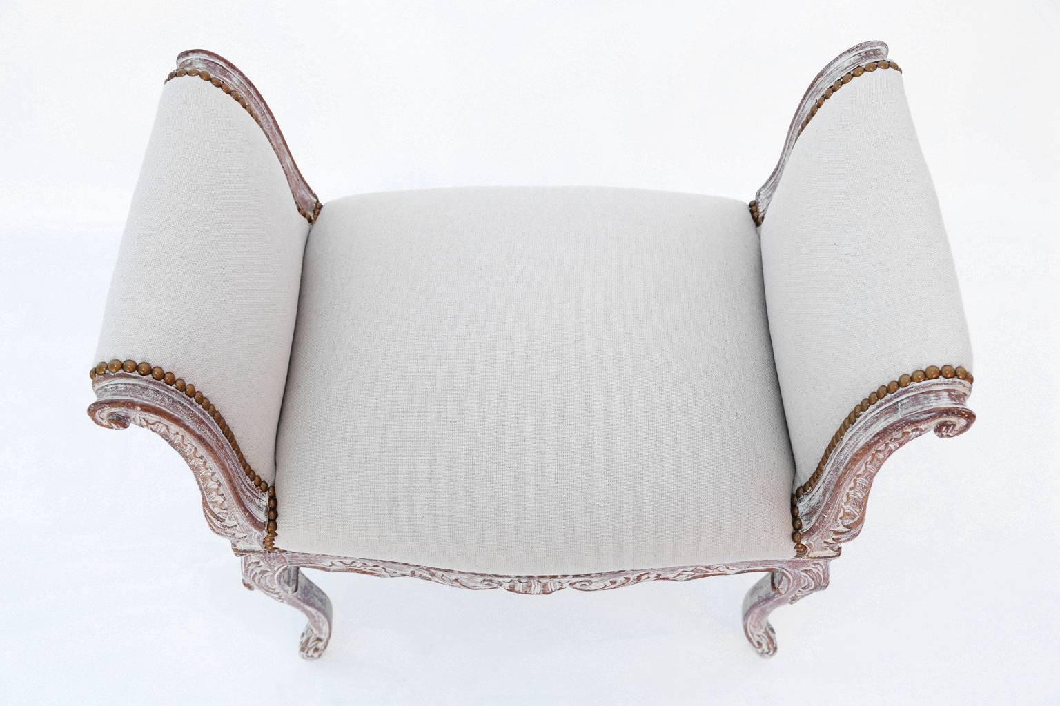 Louis XV Italian Window Seat Bench with Pickled Frame