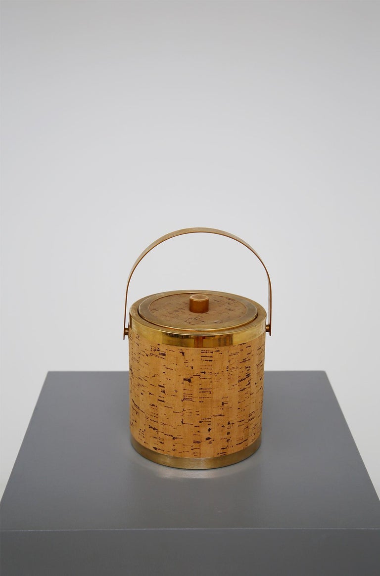 Italian Wine Coolers Ice Holder Midcentury Brass and Cork, 1970s at 1stDibs