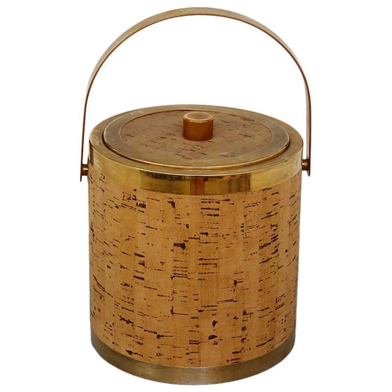 Italian Wine Coolers Ice Holder Midcentury Brass and Cork, 1970s at 1stDibs